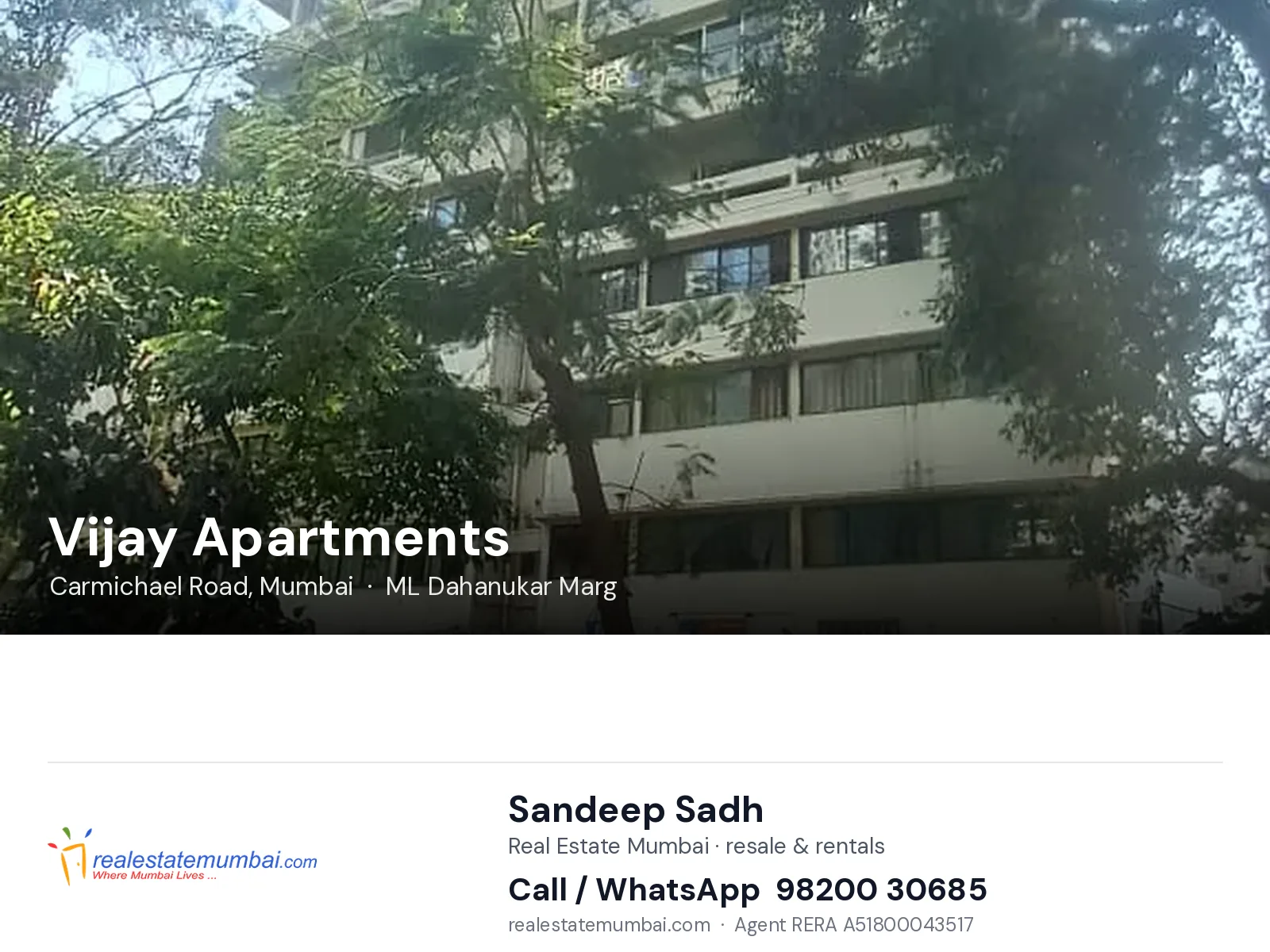 Vijay Apartments, Carmichael Road, Mumbai — flats | Real Estate Mumbai, Sandeep Sadh 98200 30685