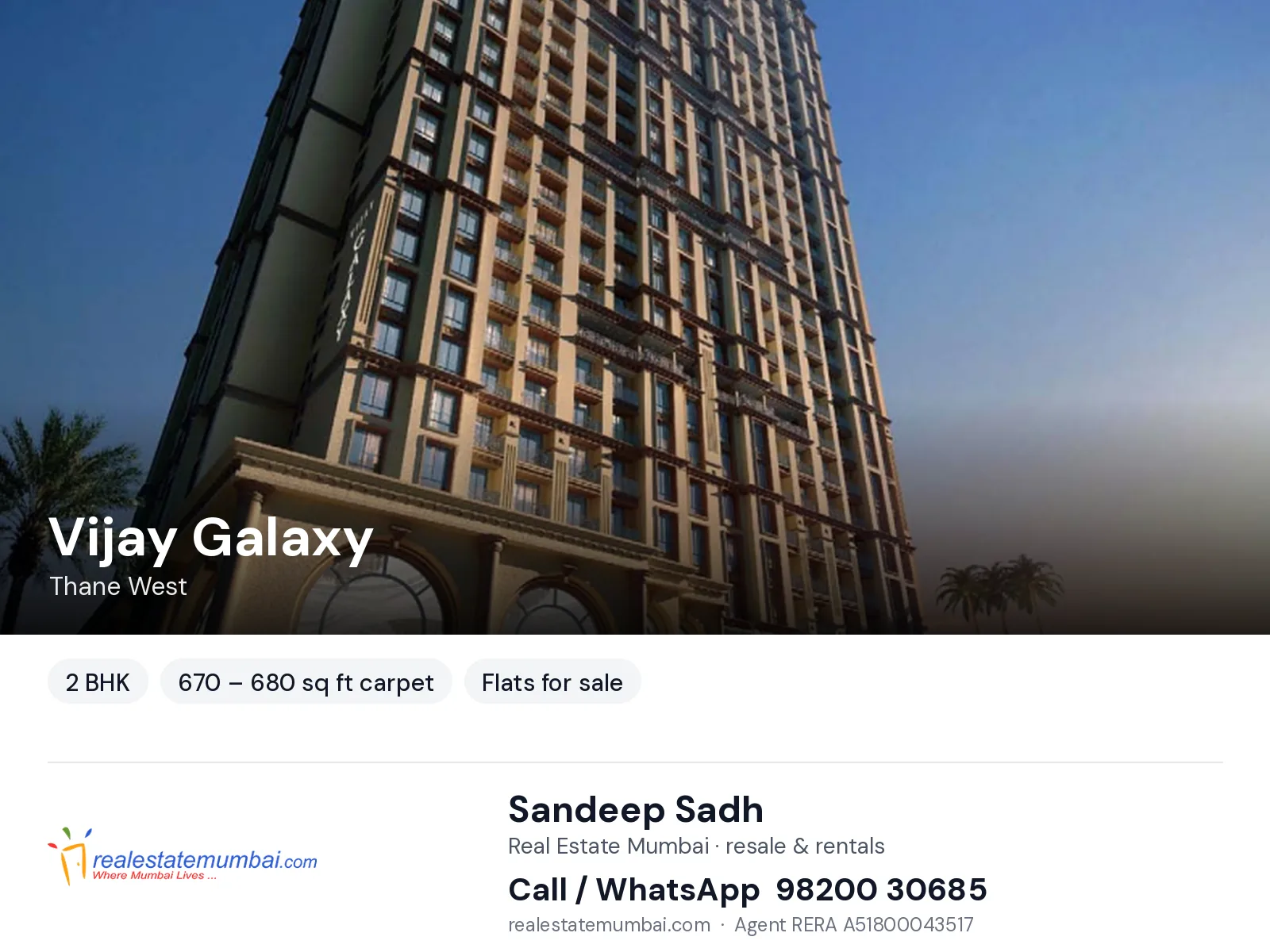 Vijay Galaxy, Thane West — 2 BHK flats for sale | Real Estate Mumbai, Sandeep Sadh 98200 30685