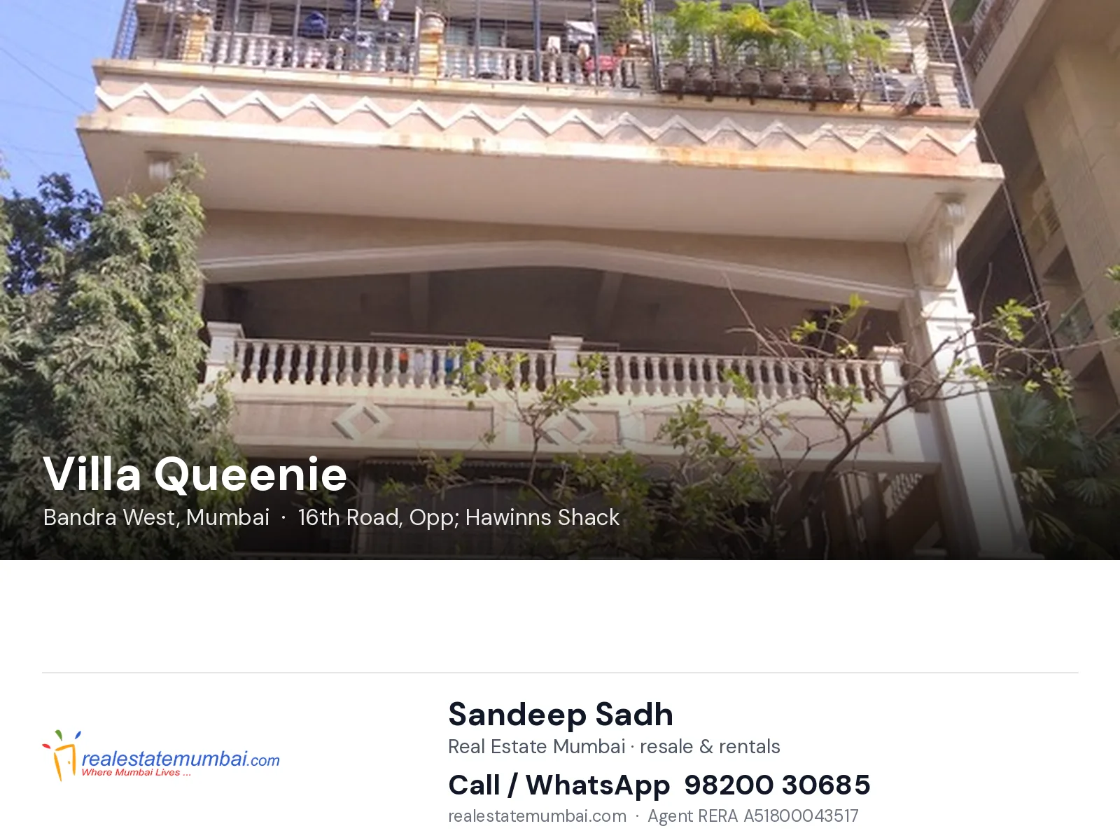 Villa Queenie, Bandra West, Mumbai — flats | Real Estate Mumbai, Sandeep Sadh 98200 30685