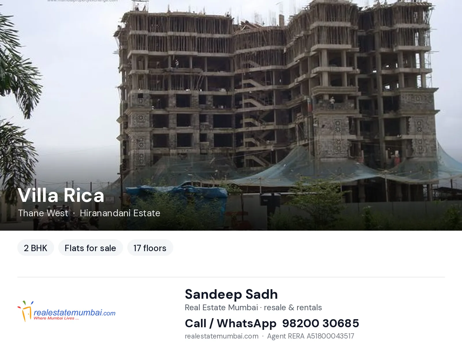 Villa Rica, Thane West — 2 BHK flats for sale | Real Estate Mumbai, Sandeep Sadh 98200 30685