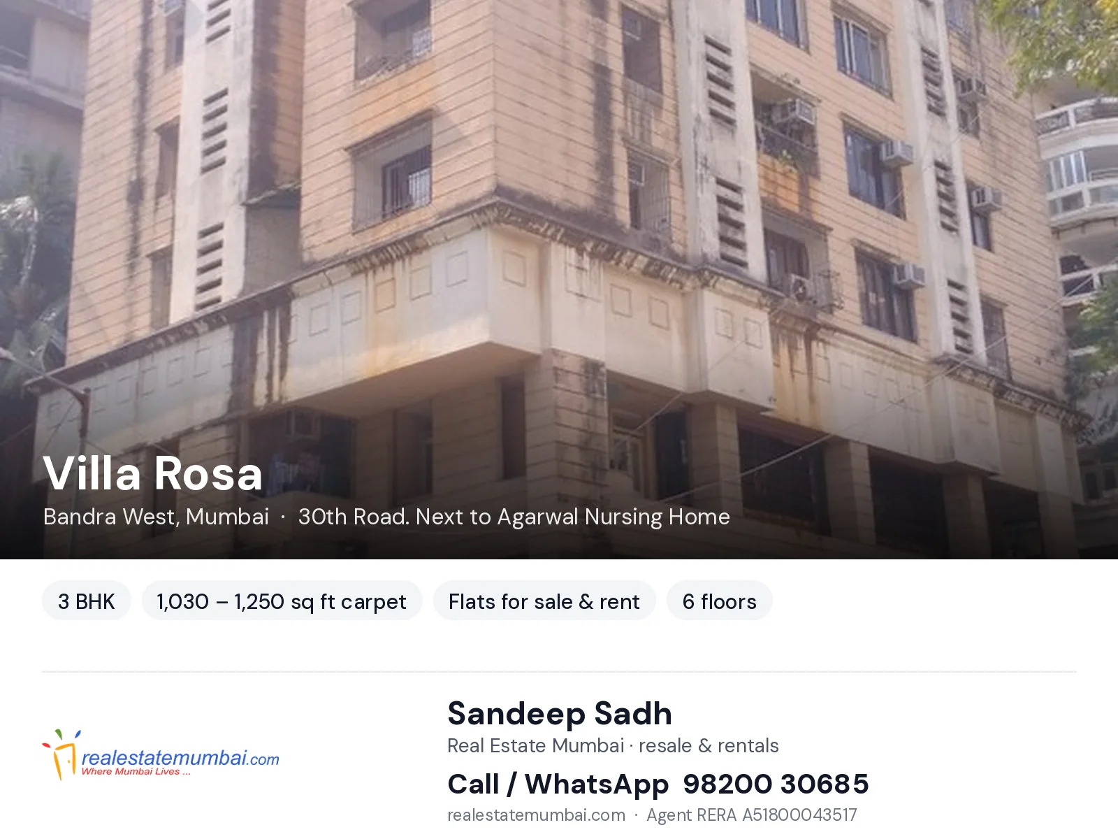 Villa Rosa, Bandra West, Mumbai — 3 BHK flats for sale & rent | Real Estate Mumbai, Sandeep Sadh 98200 30685