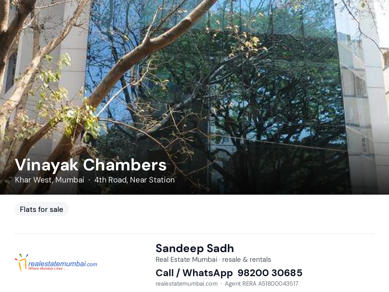 Vinayak Chambers, Khar West, Mumbai — flats for sale | Real Estate Mumbai, Sandeep Sadh 98200 30685