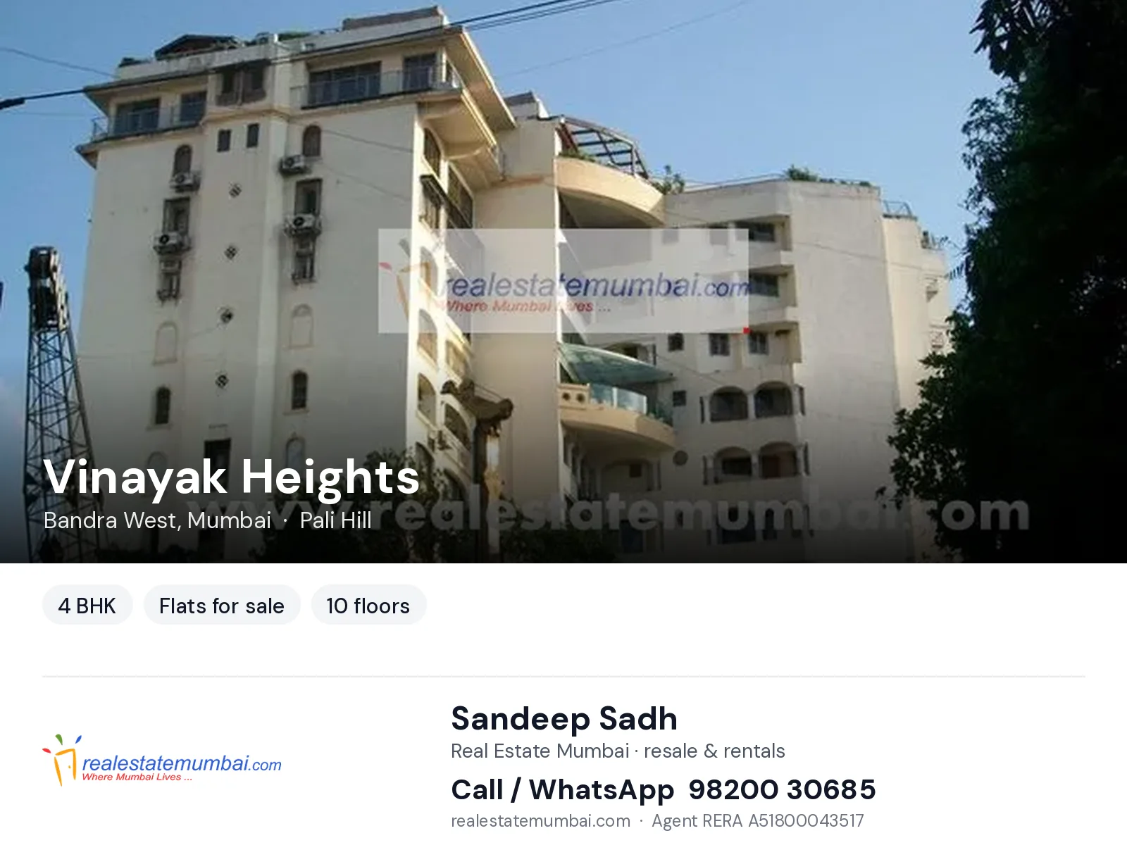 Vinayak Heights, Bandra West, Mumbai — 4 BHK flats for sale | Real Estate Mumbai, Sandeep Sadh 98200 30685