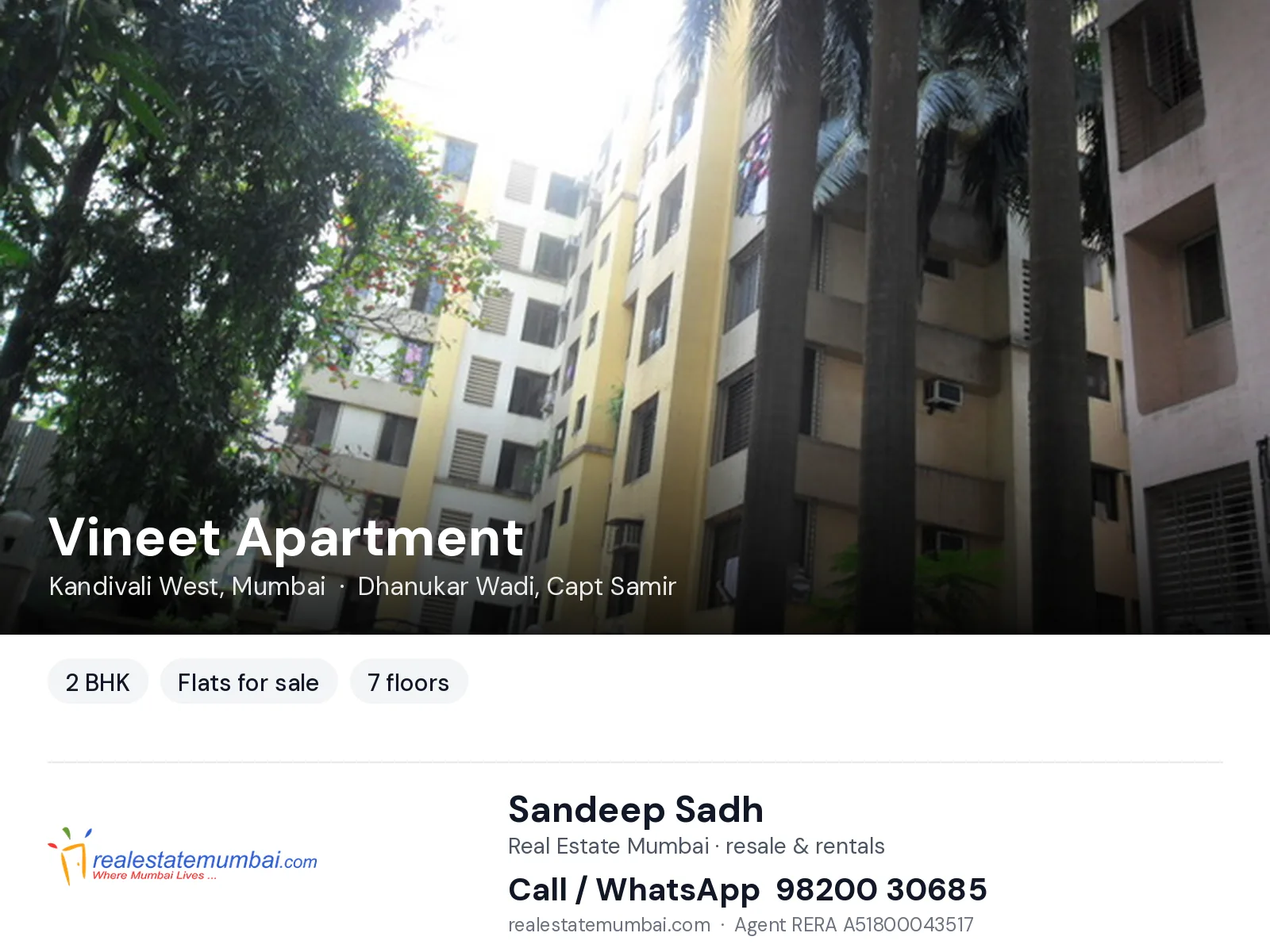 Vineet Apartment, Kandivali West, Mumbai — 2 BHK flats for sale | Real Estate Mumbai, Sandeep Sadh 98200 30685