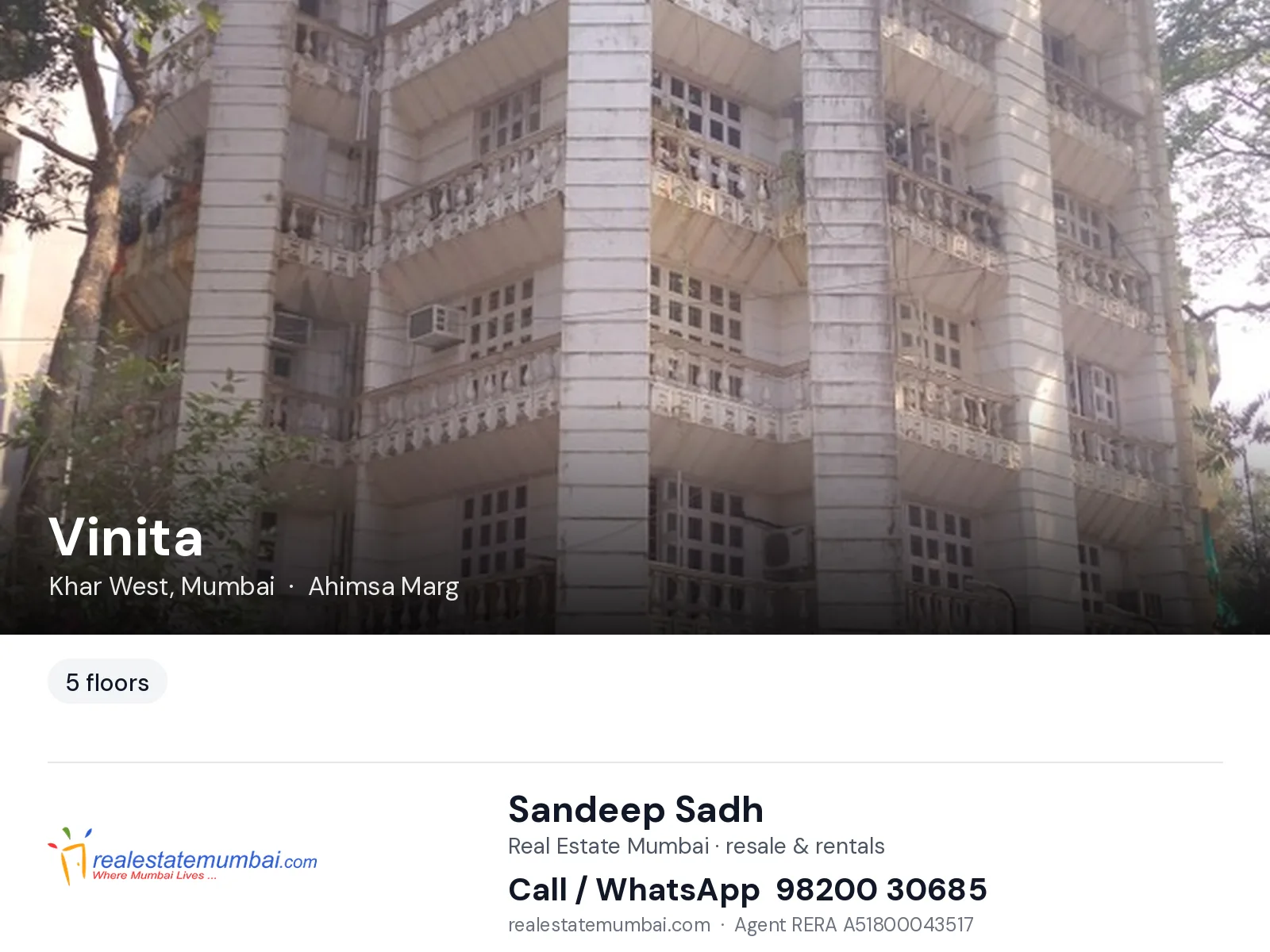 Vinita, Khar West, Mumbai — flats | Real Estate Mumbai, Sandeep Sadh 98200 30685