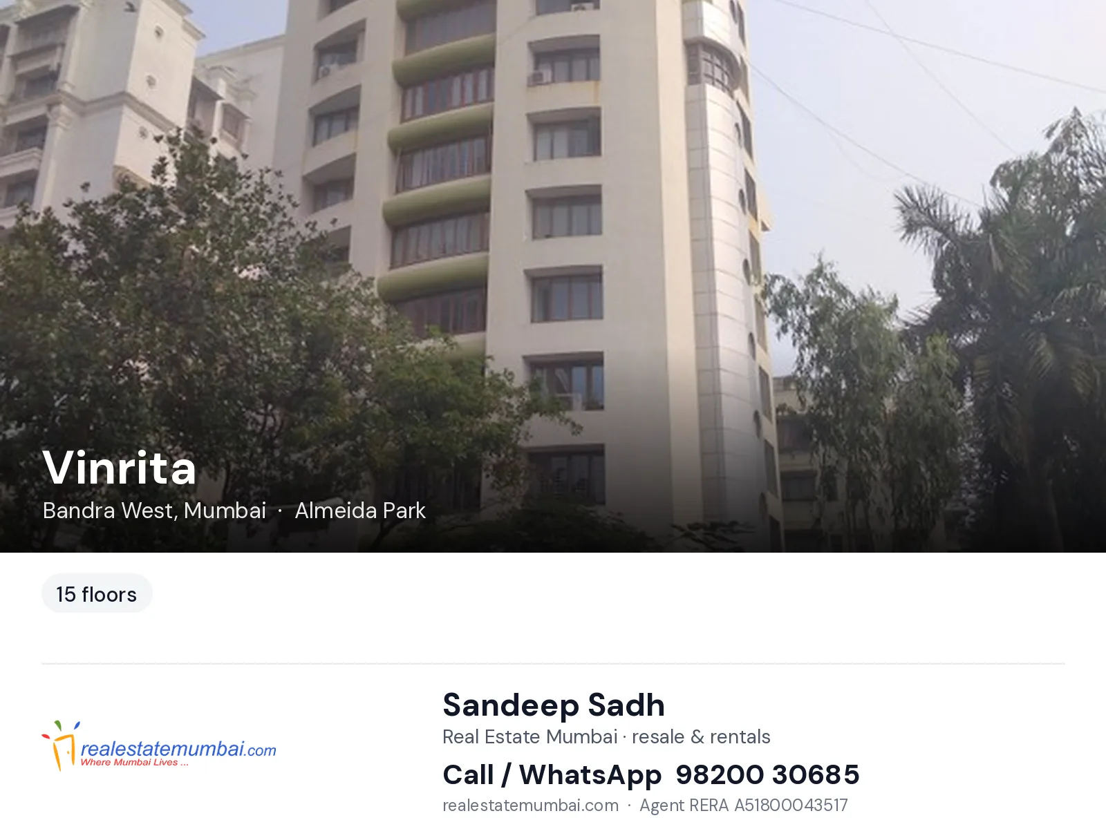Vinrita, Bandra West, Mumbai — flats | Real Estate Mumbai, Sandeep Sadh 98200 30685