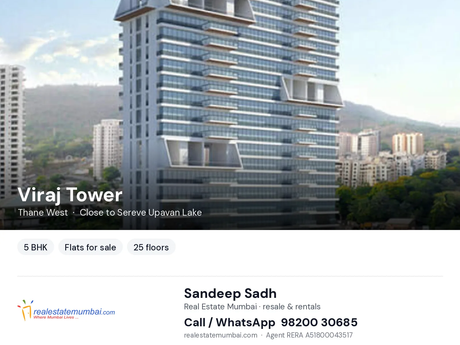 Viraj Tower, Thane West — 5 BHK flats for sale | Real Estate Mumbai, Sandeep Sadh 98200 30685