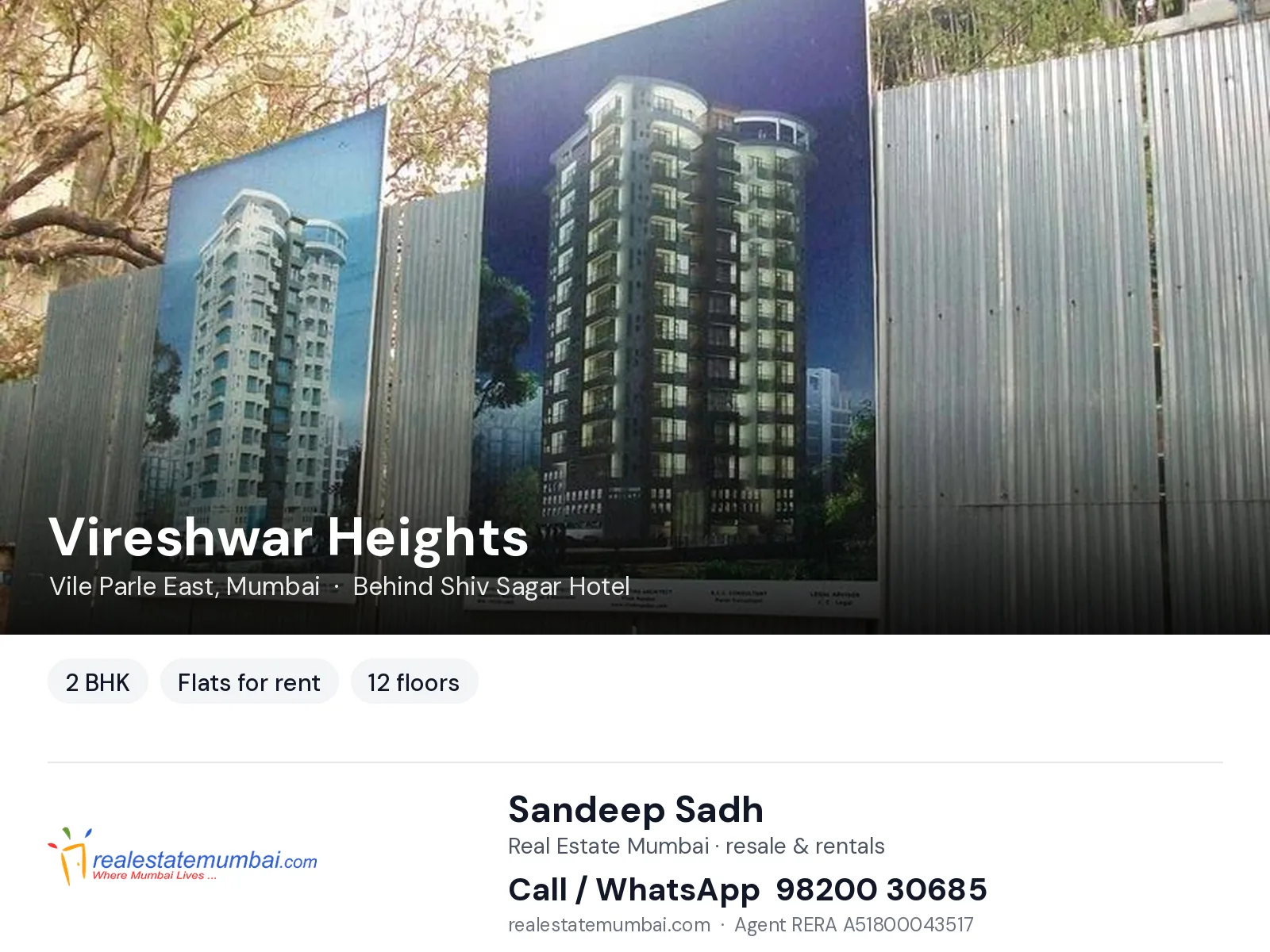 Vireshwar Heights, Vile Parle East, Mumbai — 2 BHK flats for rent | Real Estate Mumbai, Sandeep Sadh 98200 30685