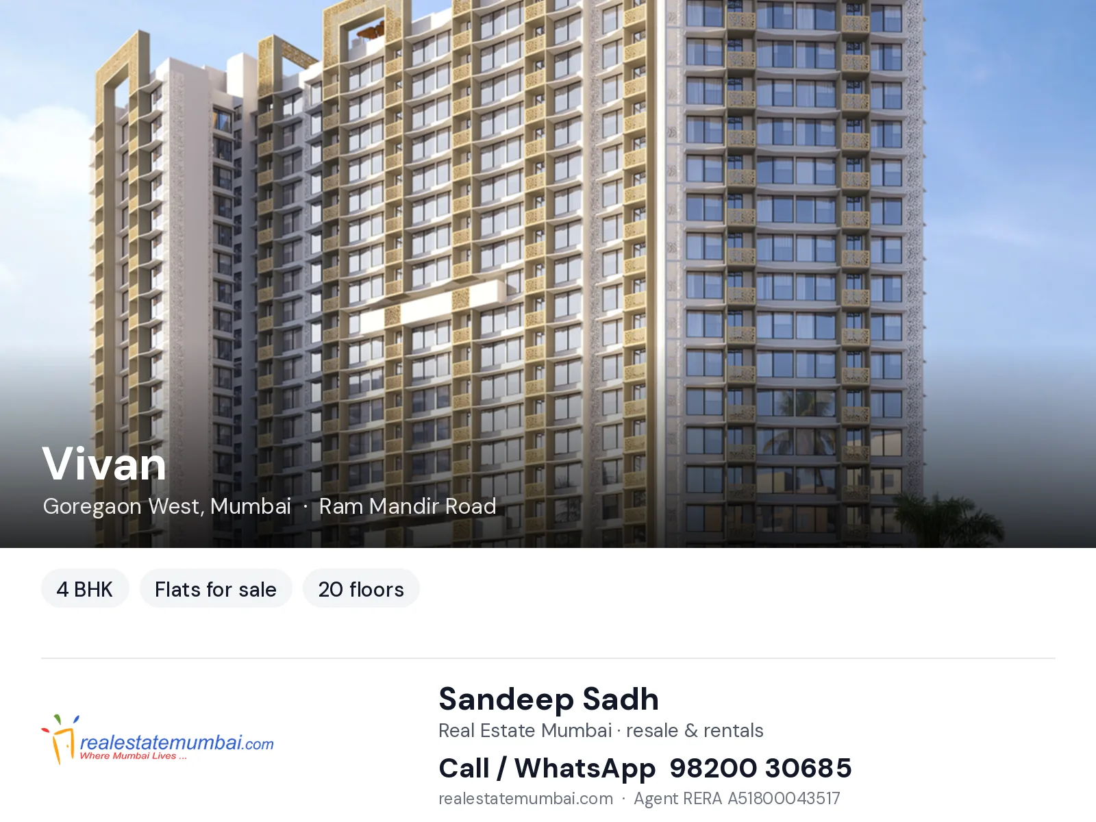 Vivan, Goregaon West, Mumbai — 4 BHK flats for sale | Real Estate Mumbai, Sandeep Sadh 98200 30685