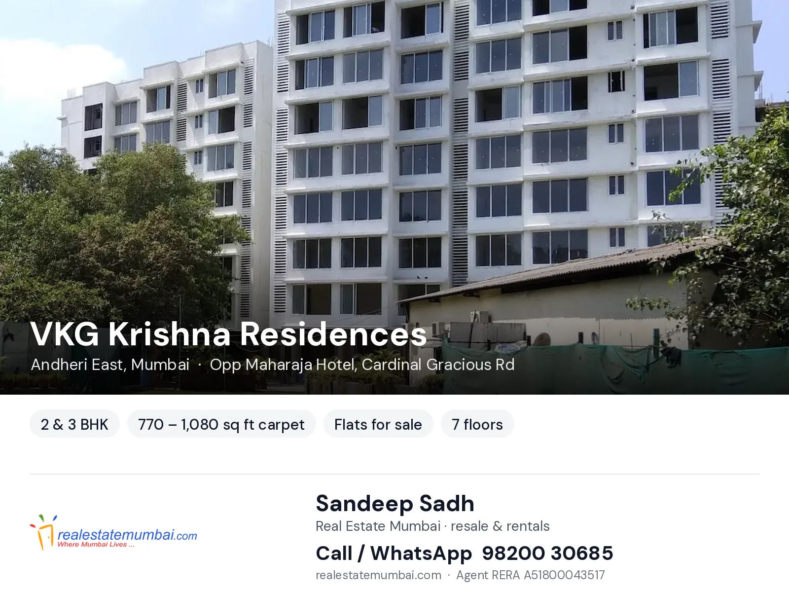 VKG Krishna Residences, Andheri East, Mumbai — 2 & 3 BHK flats for sale | Real Estate Mumbai, Sandeep Sadh 98200 30685