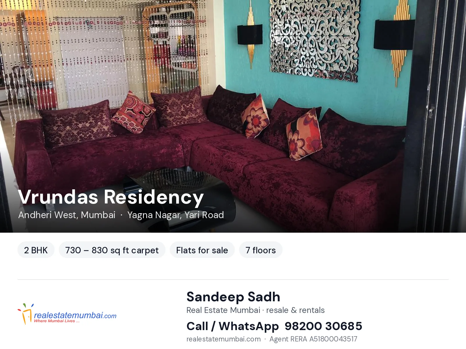 Vrundas Residency, Andheri West, Mumbai — 2 BHK flats for sale | Real Estate Mumbai, Sandeep Sadh 98200 30685