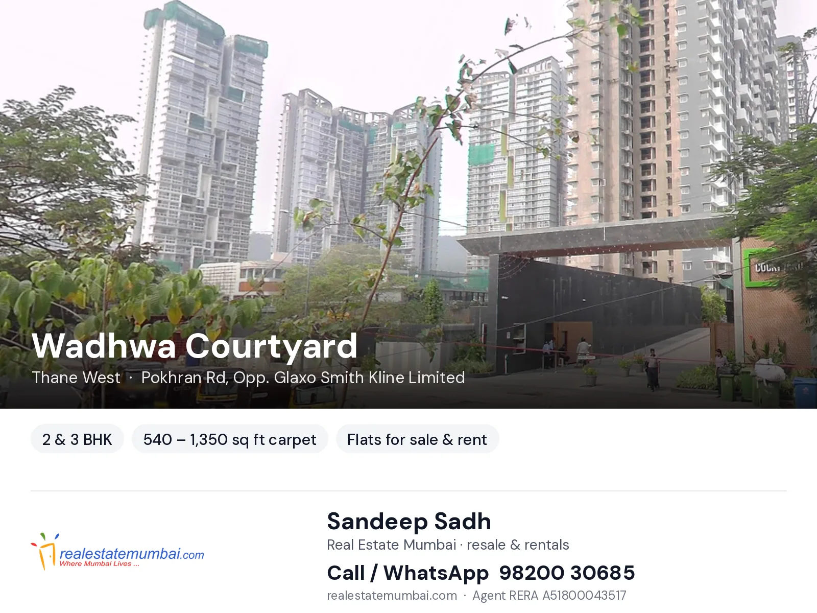 Wadhwa Courtyard, Thane West — 2 & 3 BHK flats for sale & rent | Real Estate Mumbai, Sandeep Sadh 98200 30685