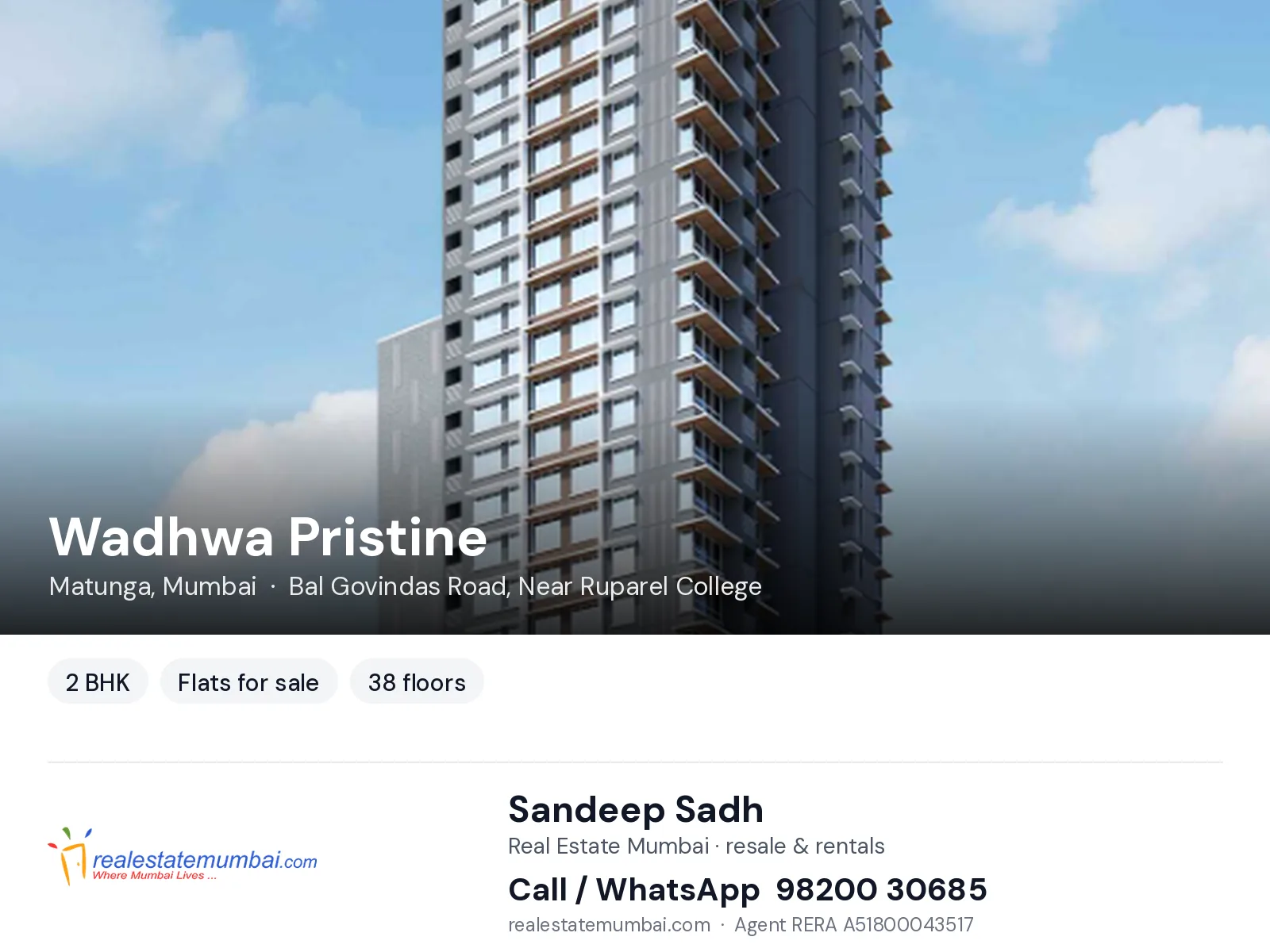 Wadhwa Pristine, Matunga, Mumbai — 2 BHK flats for sale | Real Estate Mumbai, Sandeep Sadh 98200 30685