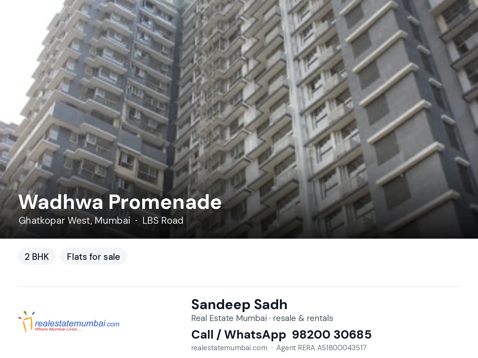 Wadhwa Promenade, Ghatkopar West, Mumbai — 2 BHK flats for sale | Real Estate Mumbai, Sandeep Sadh 98200 30685