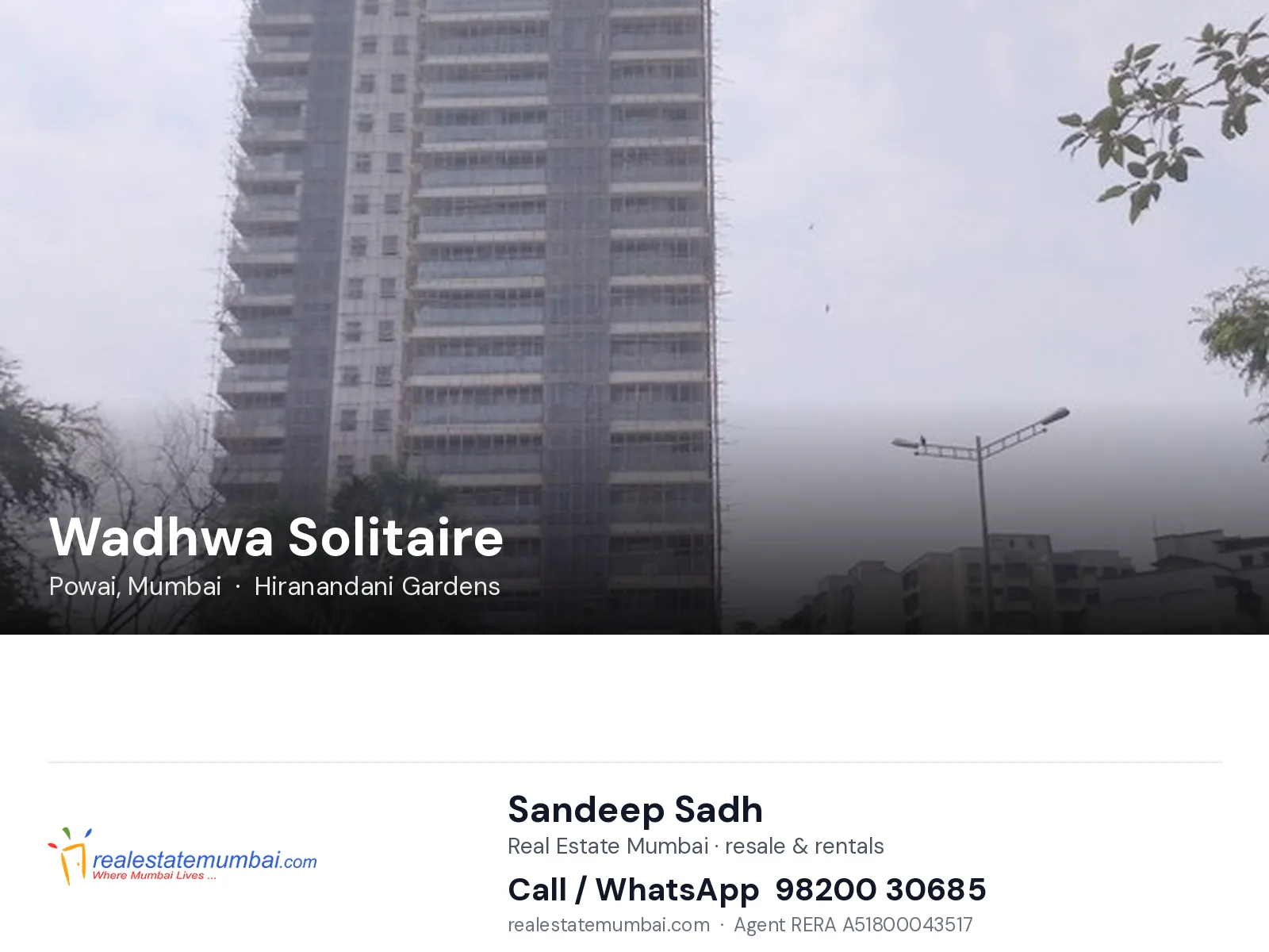 Wadhwa Solitaire, Powai, Mumbai — flats | Real Estate Mumbai, Sandeep Sadh 98200 30685