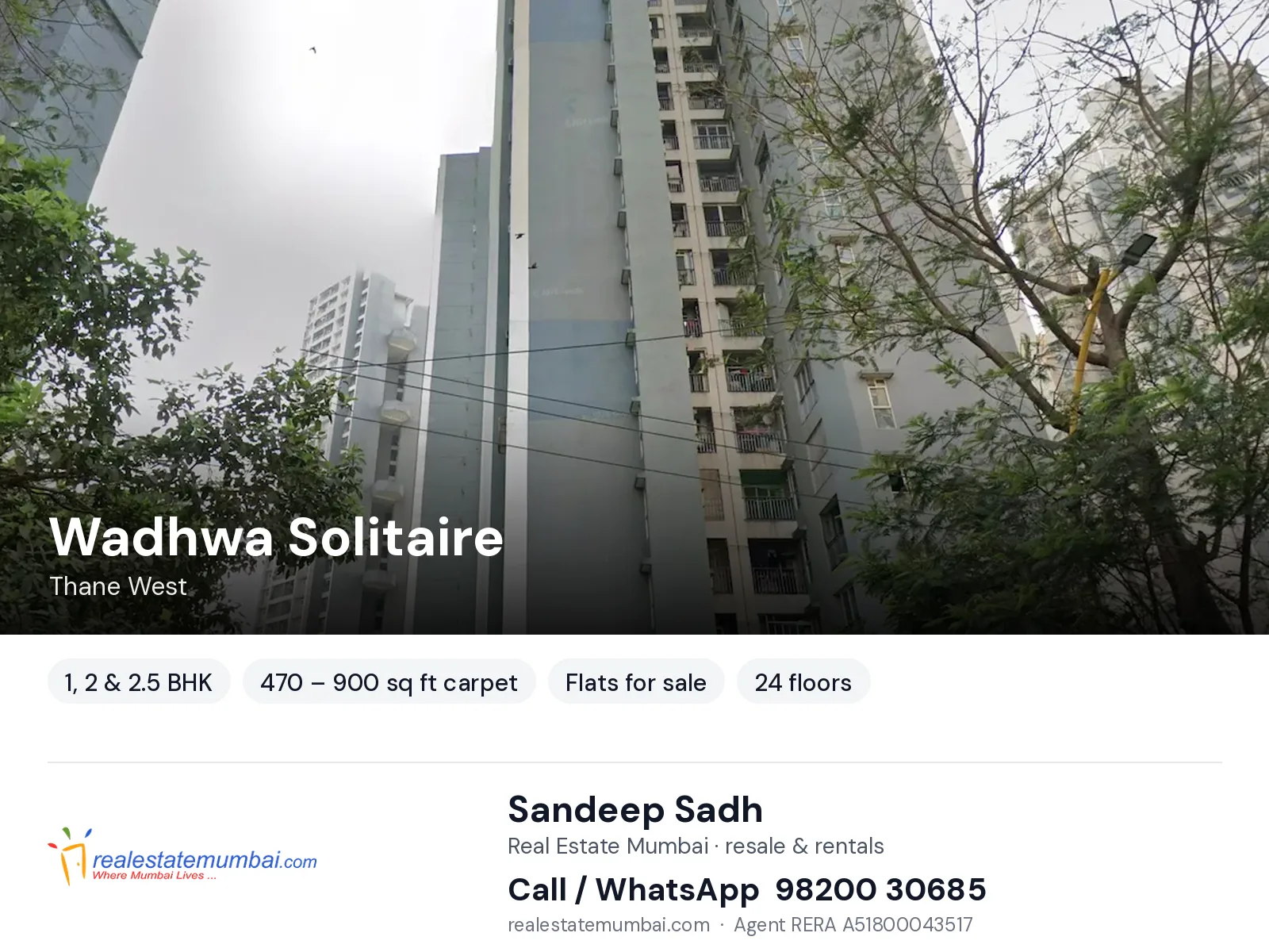 Wadhwa Solitaire, Thane West — 1, 2 & 2.5 BHK flats for sale | Real Estate Mumbai, Sandeep Sadh 98200 30685