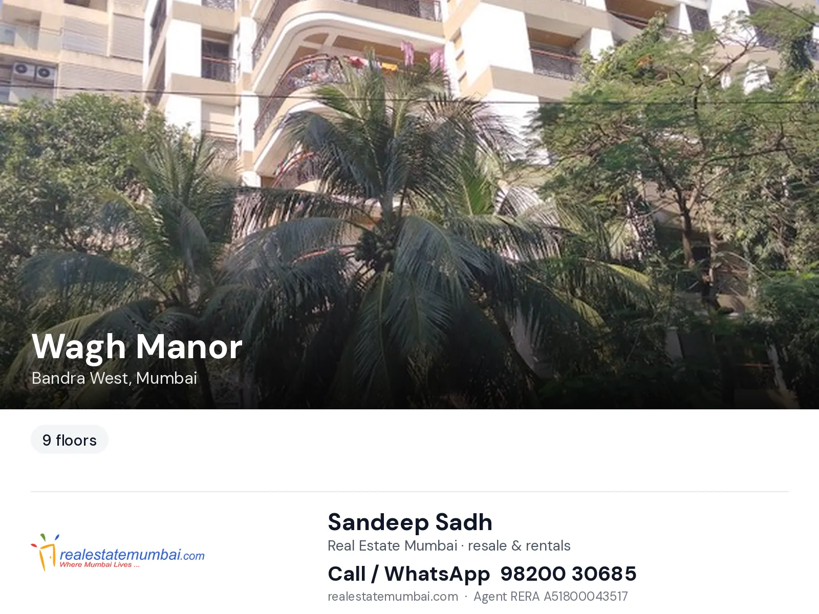 Wagh Manor, Bandra West, Mumbai — flats | Real Estate Mumbai, Sandeep Sadh 98200 30685