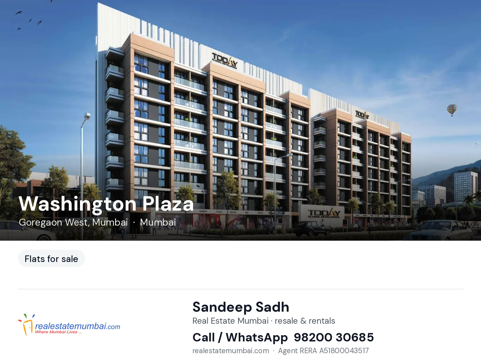 Washington Plaza, Goregaon West, Mumbai — flats for sale | Real Estate Mumbai, Sandeep Sadh 98200 30685