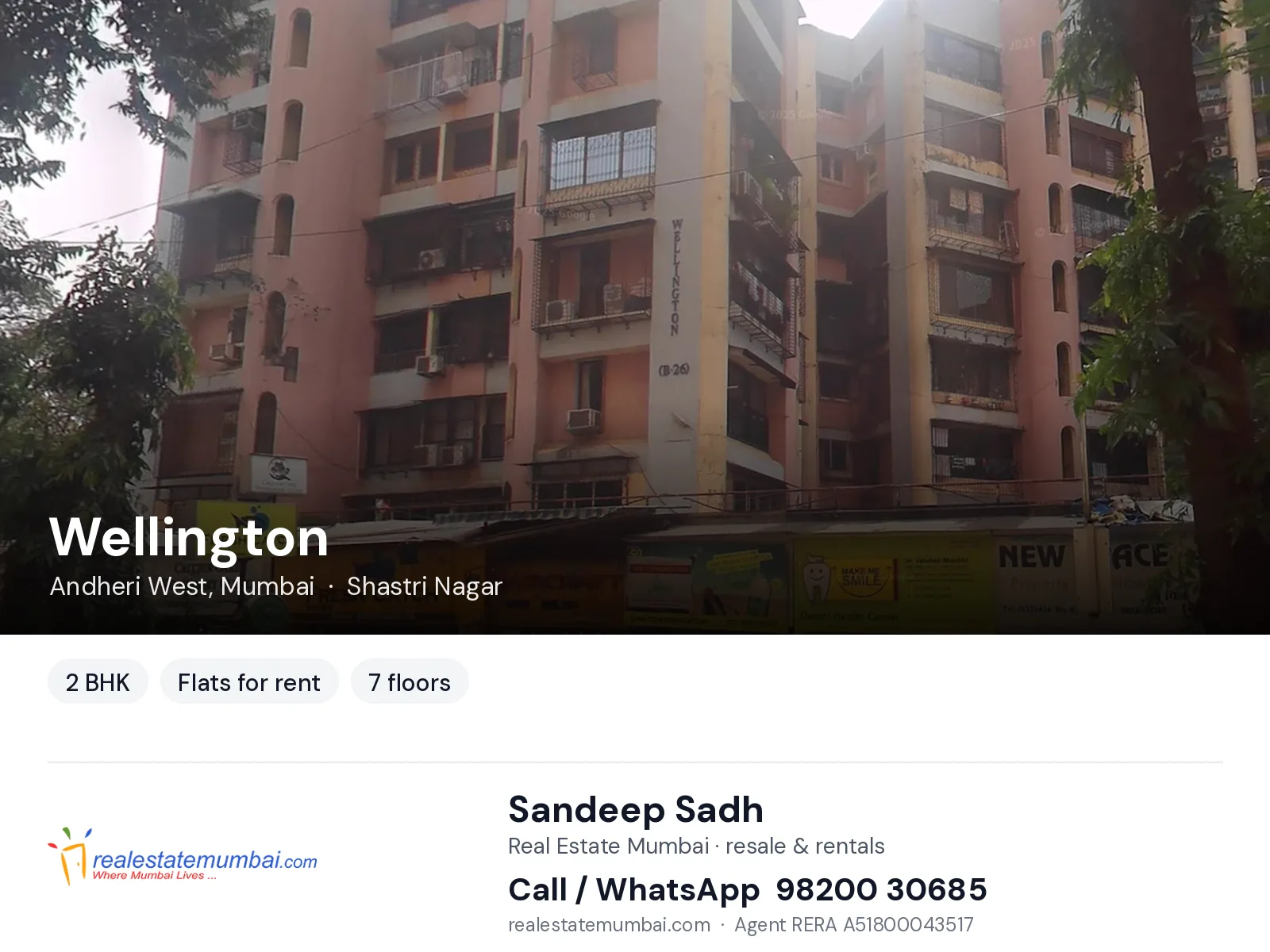 Wellington, Andheri West, Mumbai — 2 BHK flats for rent | Real Estate Mumbai, Sandeep Sadh 98200 30685