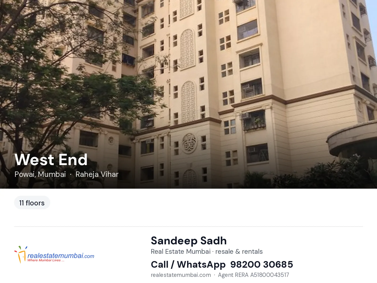 West End, Powai, Mumbai — flats | Real Estate Mumbai, Sandeep Sadh 98200 30685