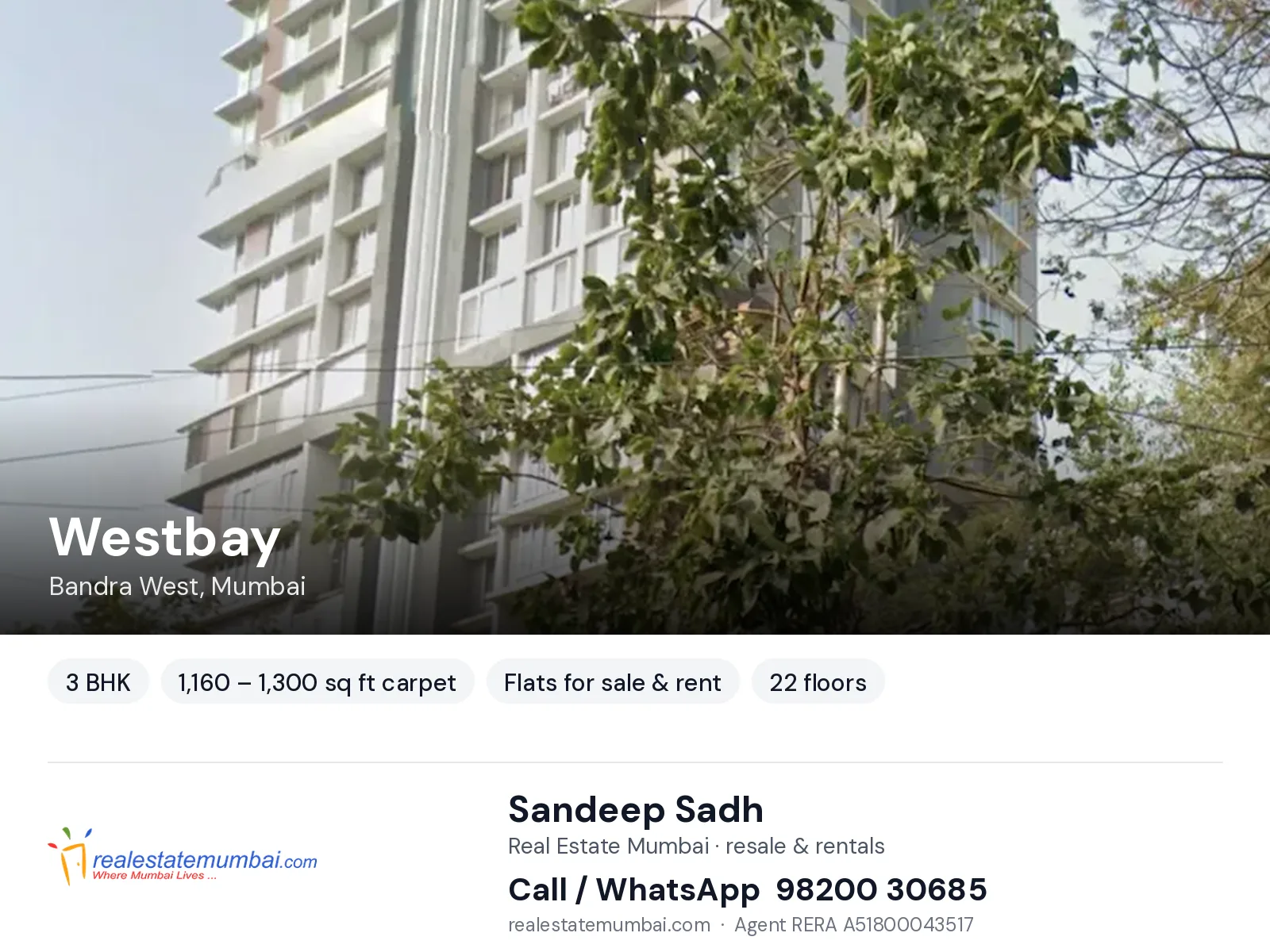 Westbay, Bandra West, Mumbai — 3 BHK flats for sale & rent | Real Estate Mumbai, Sandeep Sadh 98200 30685