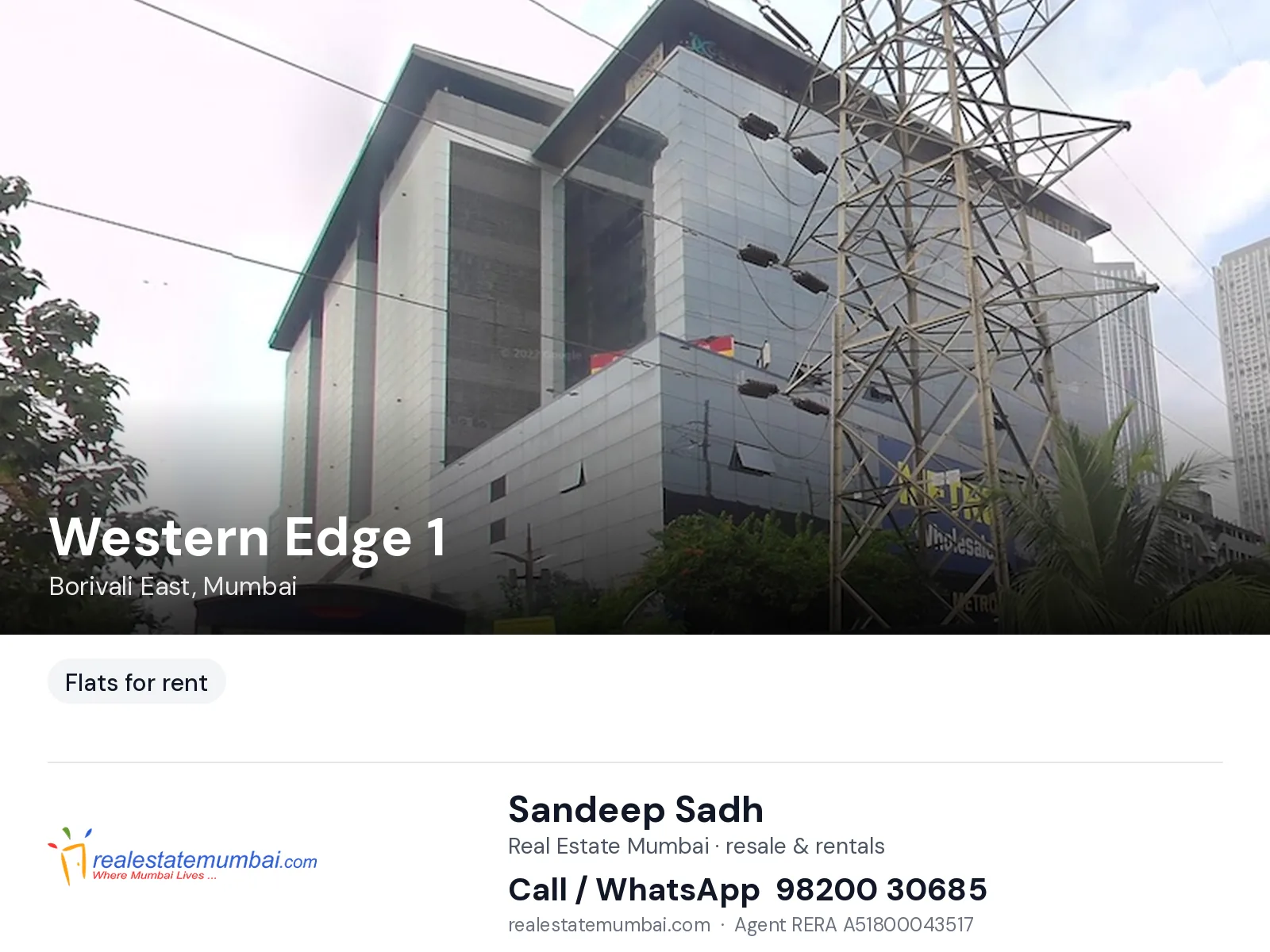 Western Edge 1, Borivali East, Mumbai — flats for rent | Real Estate Mumbai, Sandeep Sadh 98200 30685