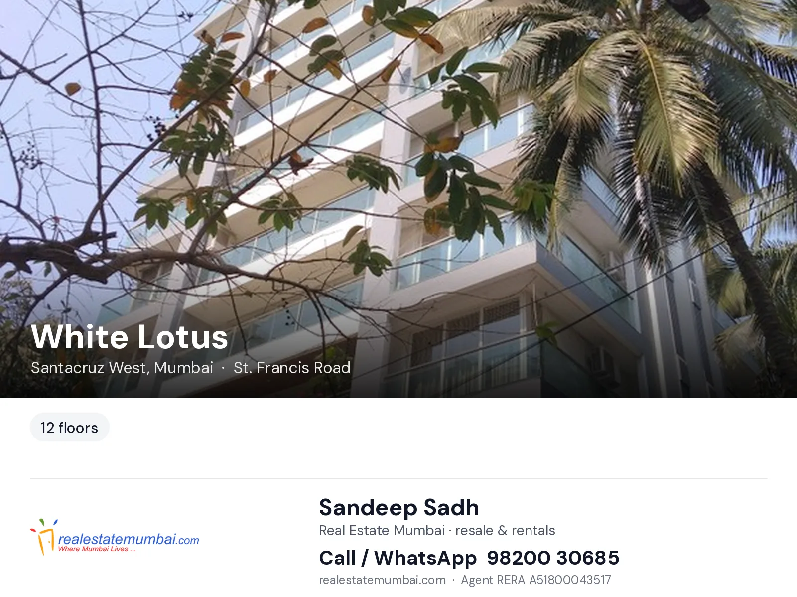 White Lotus, Santacruz West, Mumbai — flats | Real Estate Mumbai, Sandeep Sadh 98200 30685