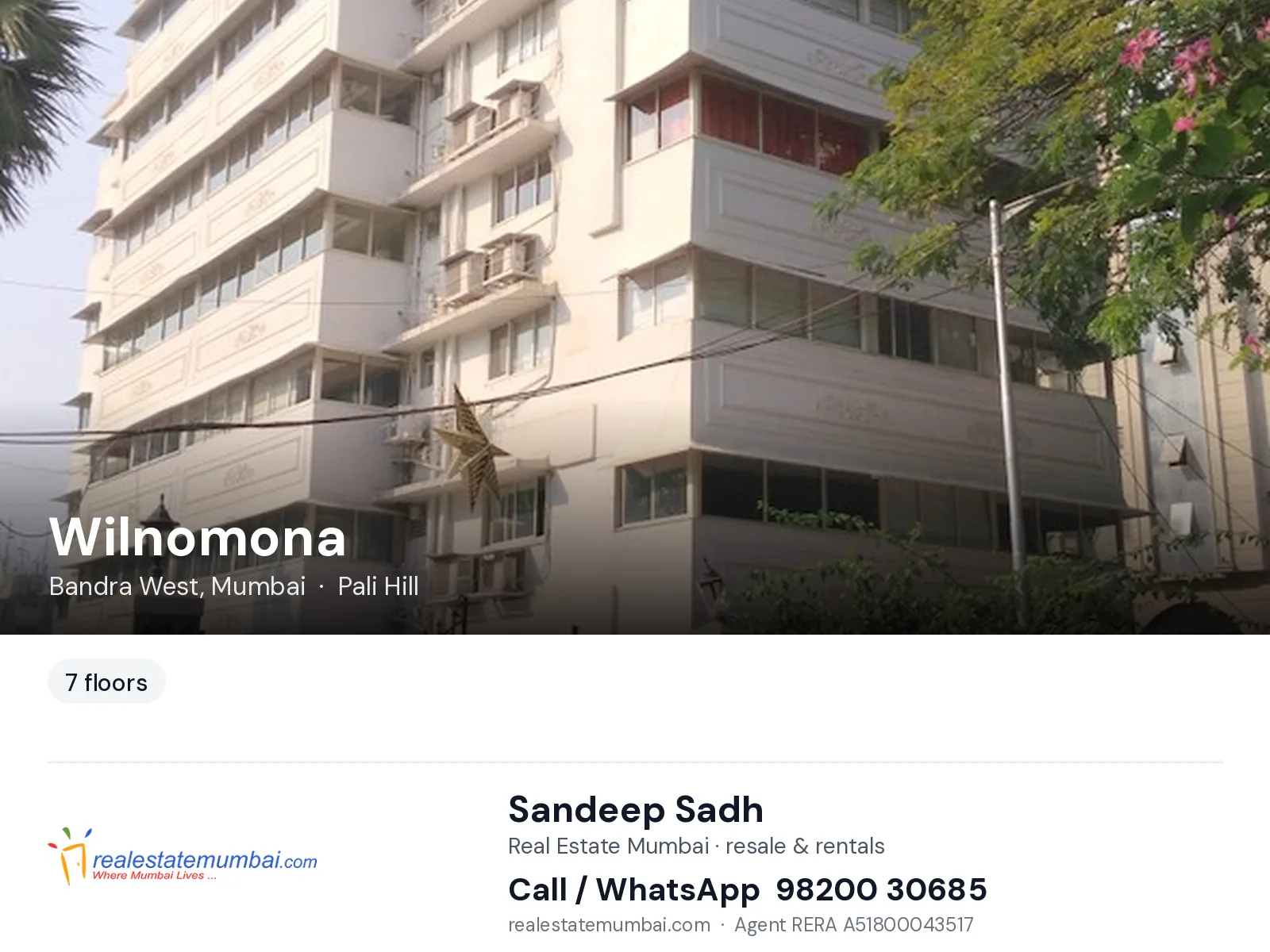 Wilnomona, Bandra West, Mumbai — flats | Real Estate Mumbai, Sandeep Sadh 98200 30685