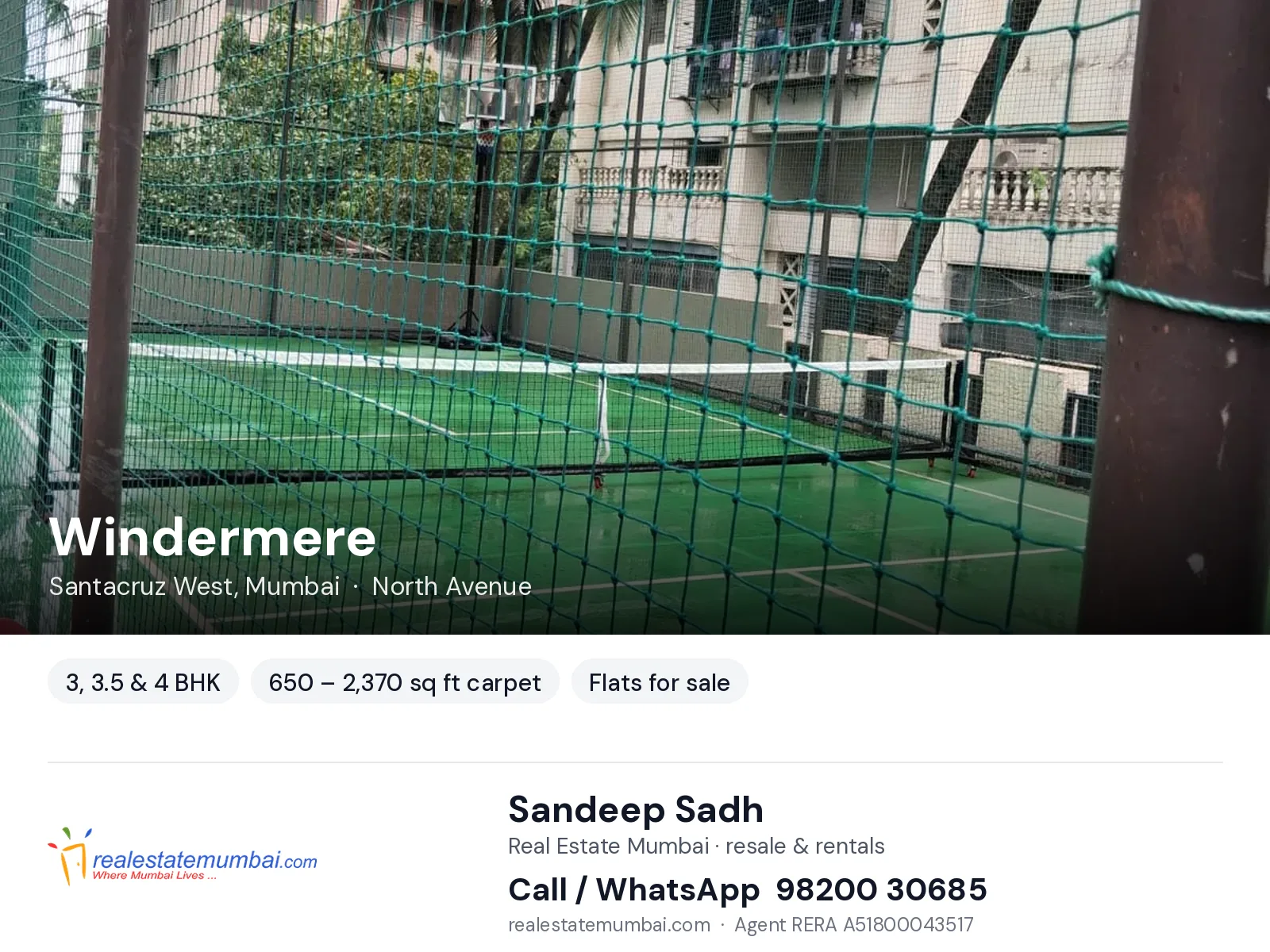 Windermere, Santacruz West, Mumbai — 3, 3.5 & 4 BHK flats for sale | Real Estate Mumbai, Sandeep Sadh 98200 30685
