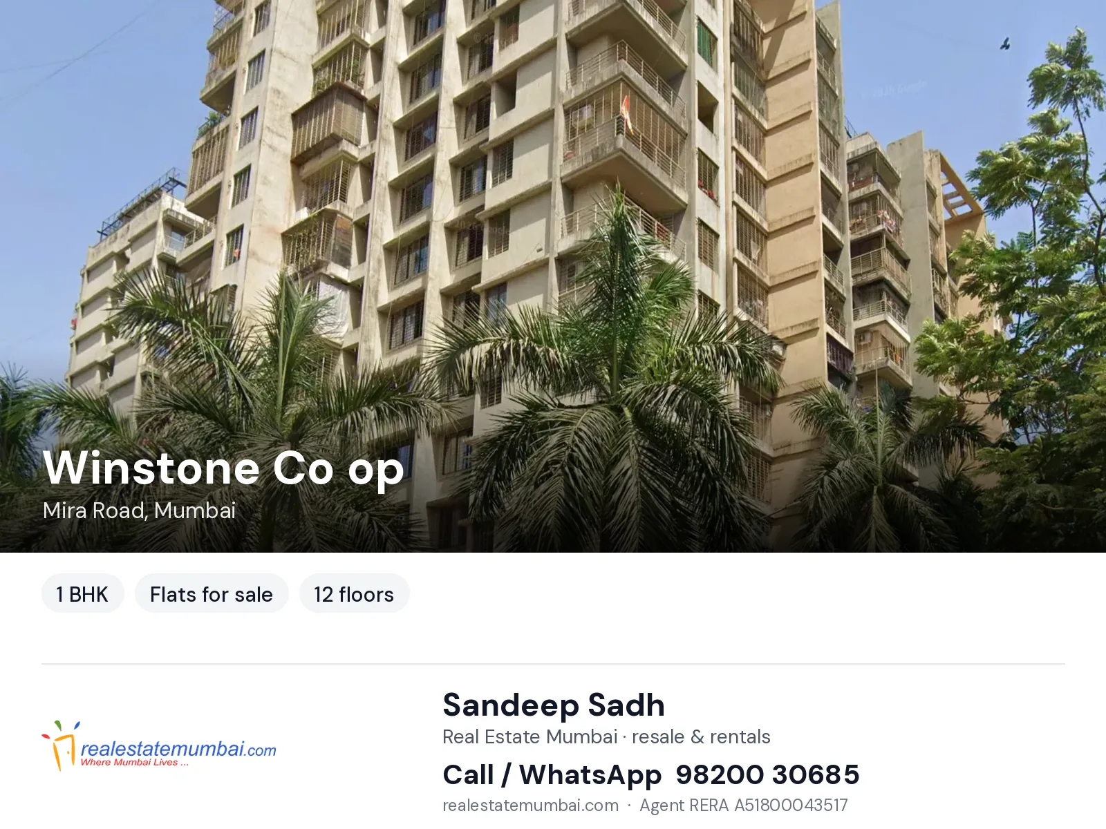 Winstone Co op, Mira Road, Mumbai — 1 BHK flats for sale | Real Estate Mumbai, Sandeep Sadh 98200 30685