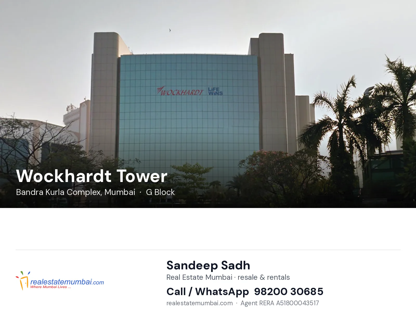 Wockhardt Tower, Bandra Kurla Complex, Mumbai — flats | Real Estate Mumbai, Sandeep Sadh 98200 30685