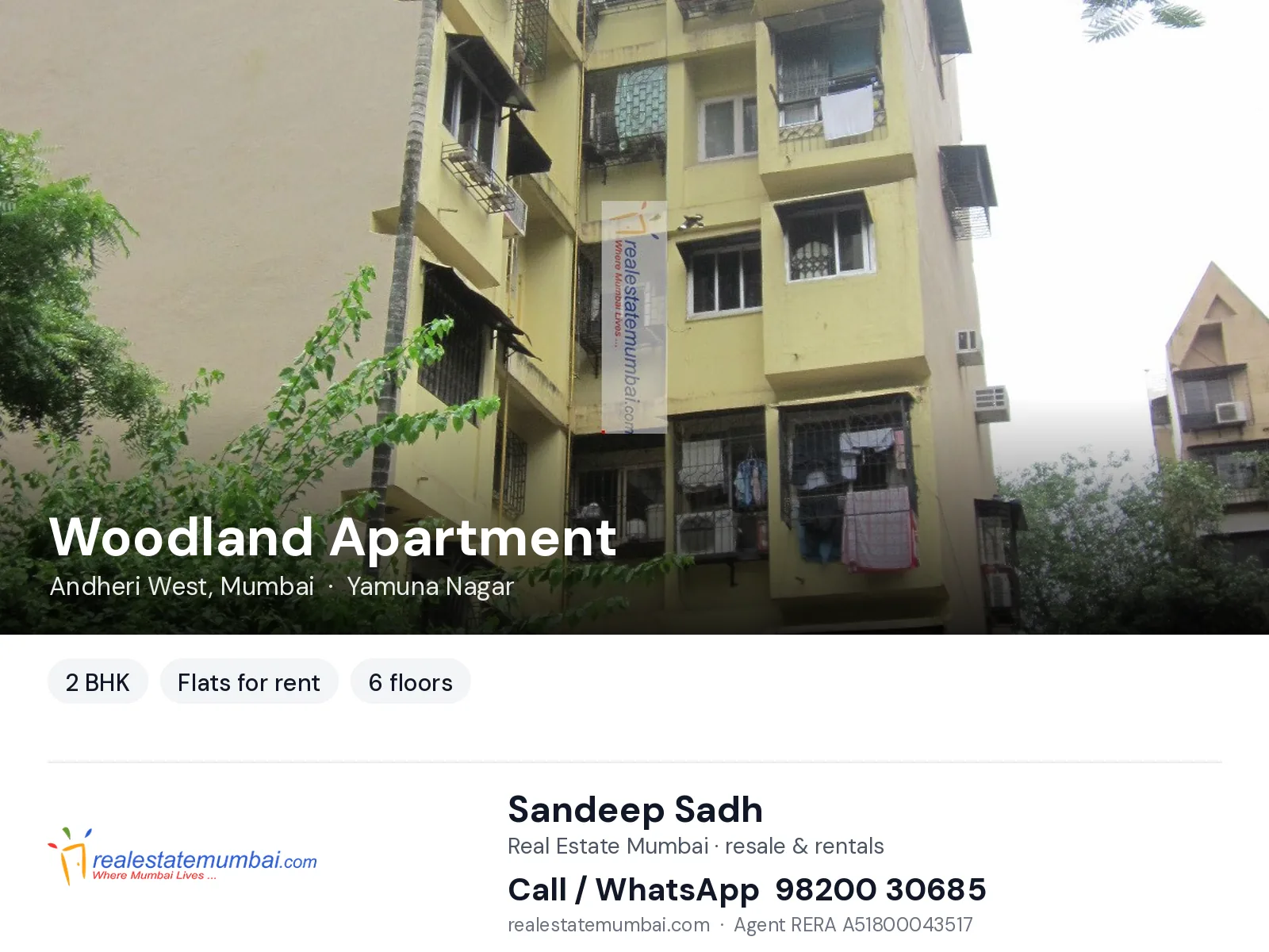 Woodland Apartment, Andheri West, Mumbai — 2 BHK flats for rent | Real Estate Mumbai, Sandeep Sadh 98200 30685