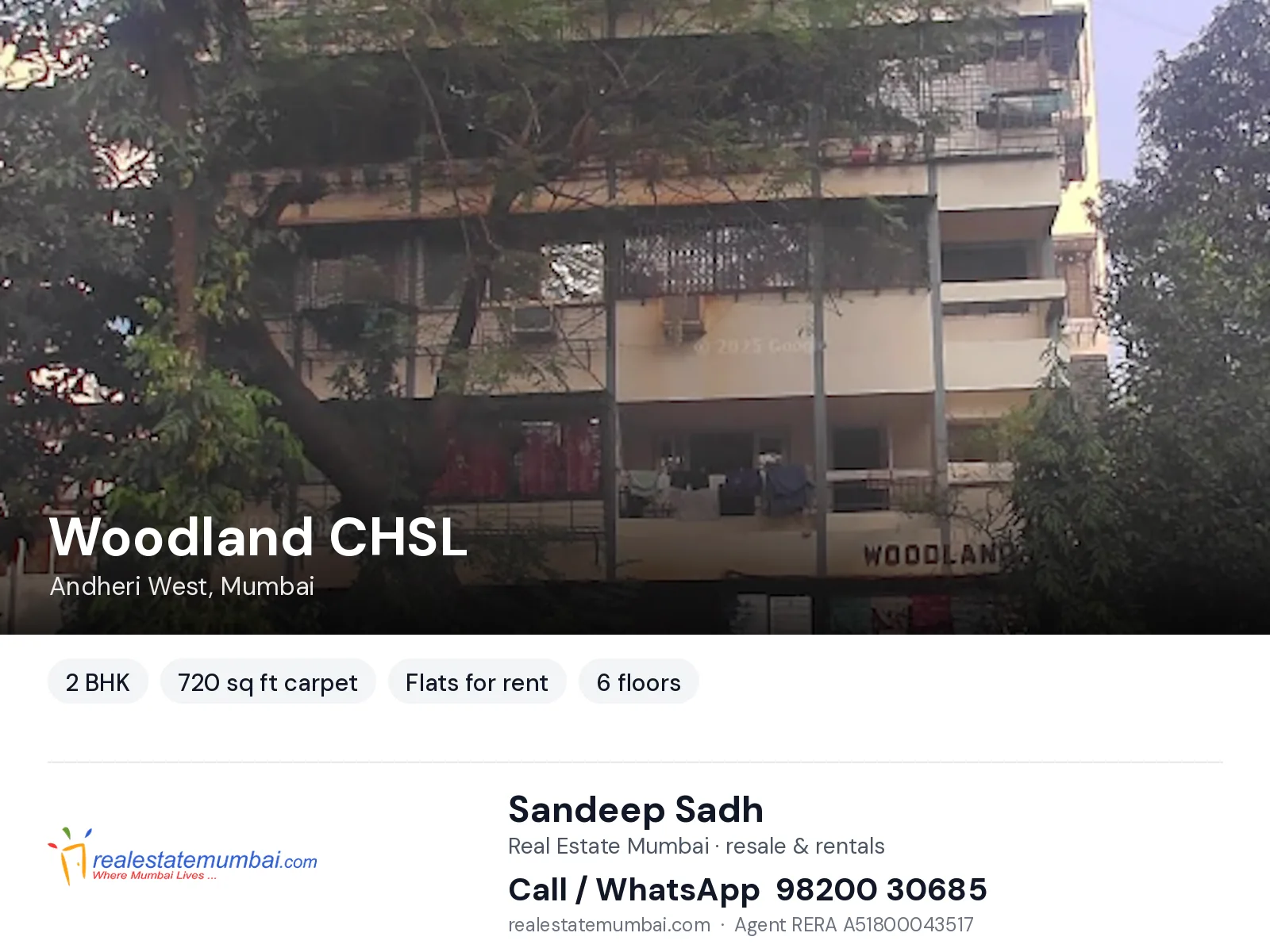 Woodland CHSL, Andheri West, Mumbai — 2 BHK flats for rent | Real Estate Mumbai, Sandeep Sadh 98200 30685