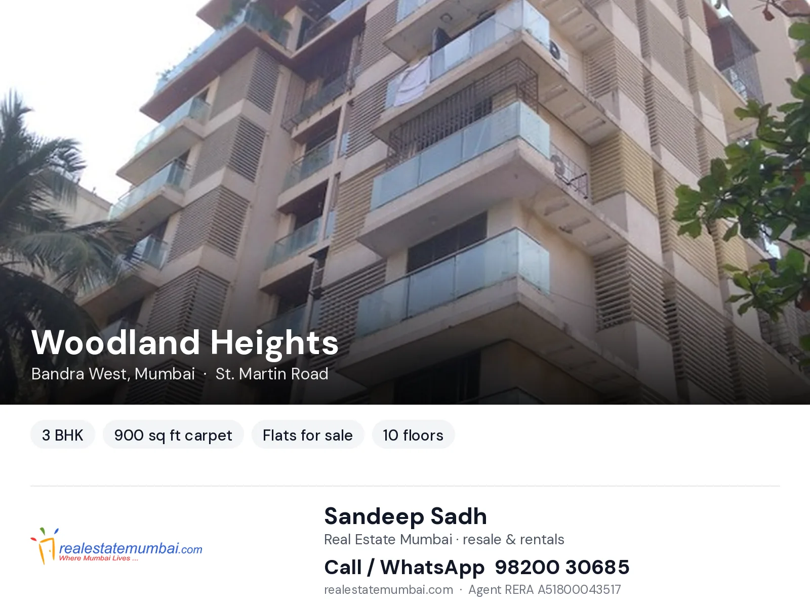 Woodland Heights, Bandra West, Mumbai — 3 BHK flats for sale | Real Estate Mumbai, Sandeep Sadh 98200 30685
