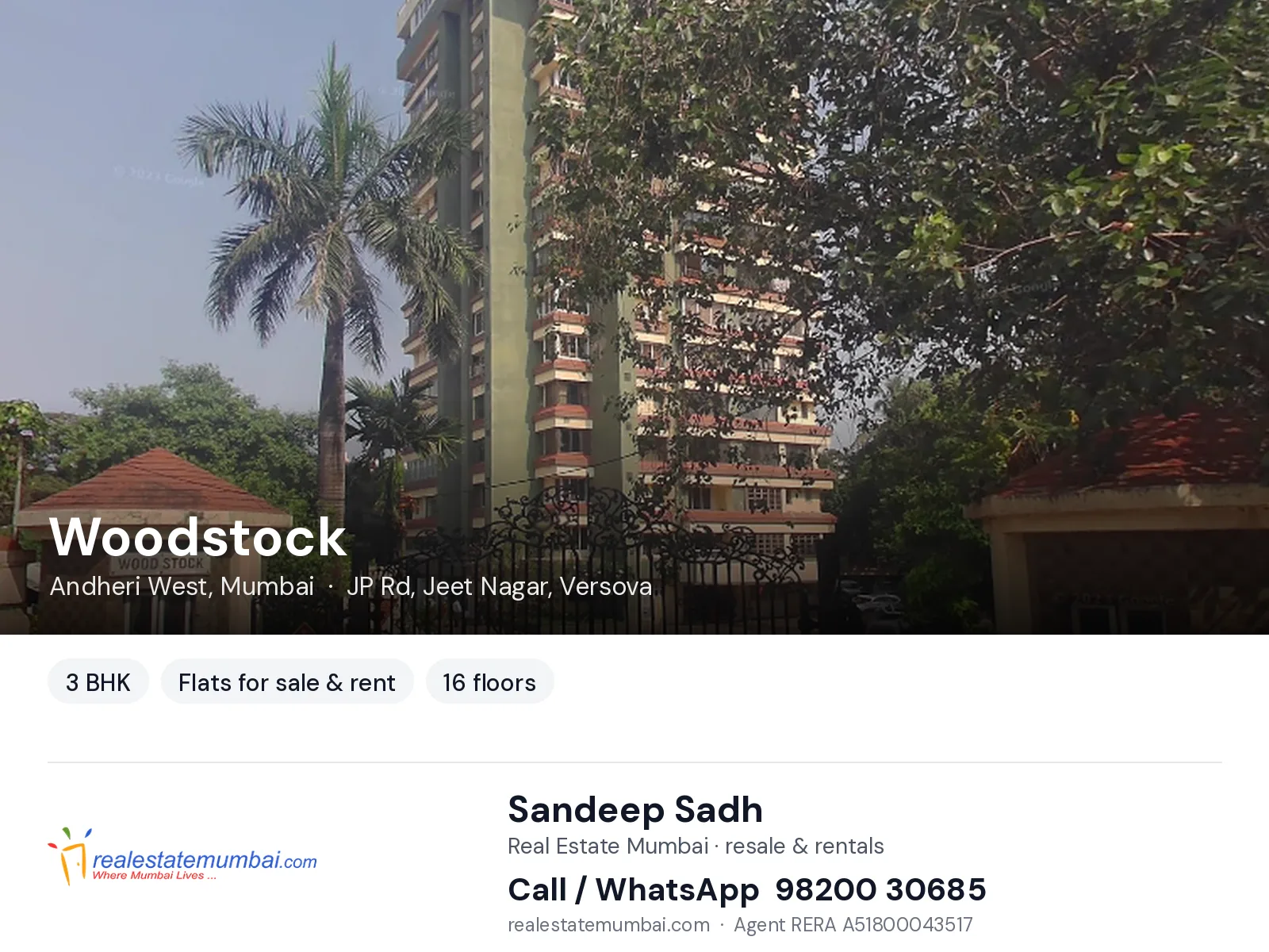 Woodstock, Andheri West, Mumbai — 3 BHK flats for sale & rent | Real Estate Mumbai, Sandeep Sadh 98200 30685
