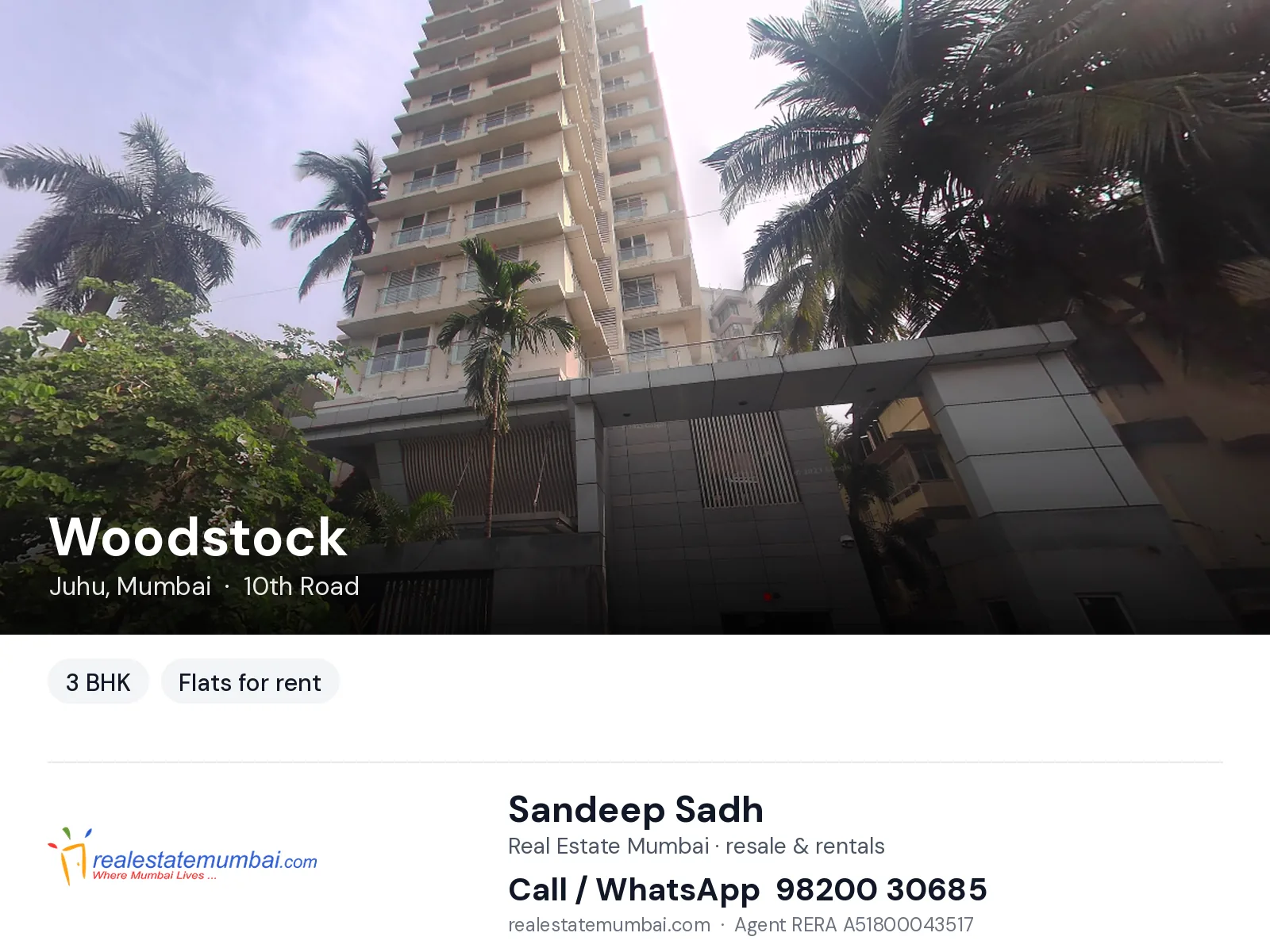 Woodstock, Juhu, Mumbai — 3 BHK flats for rent | Real Estate Mumbai, Sandeep Sadh 98200 30685