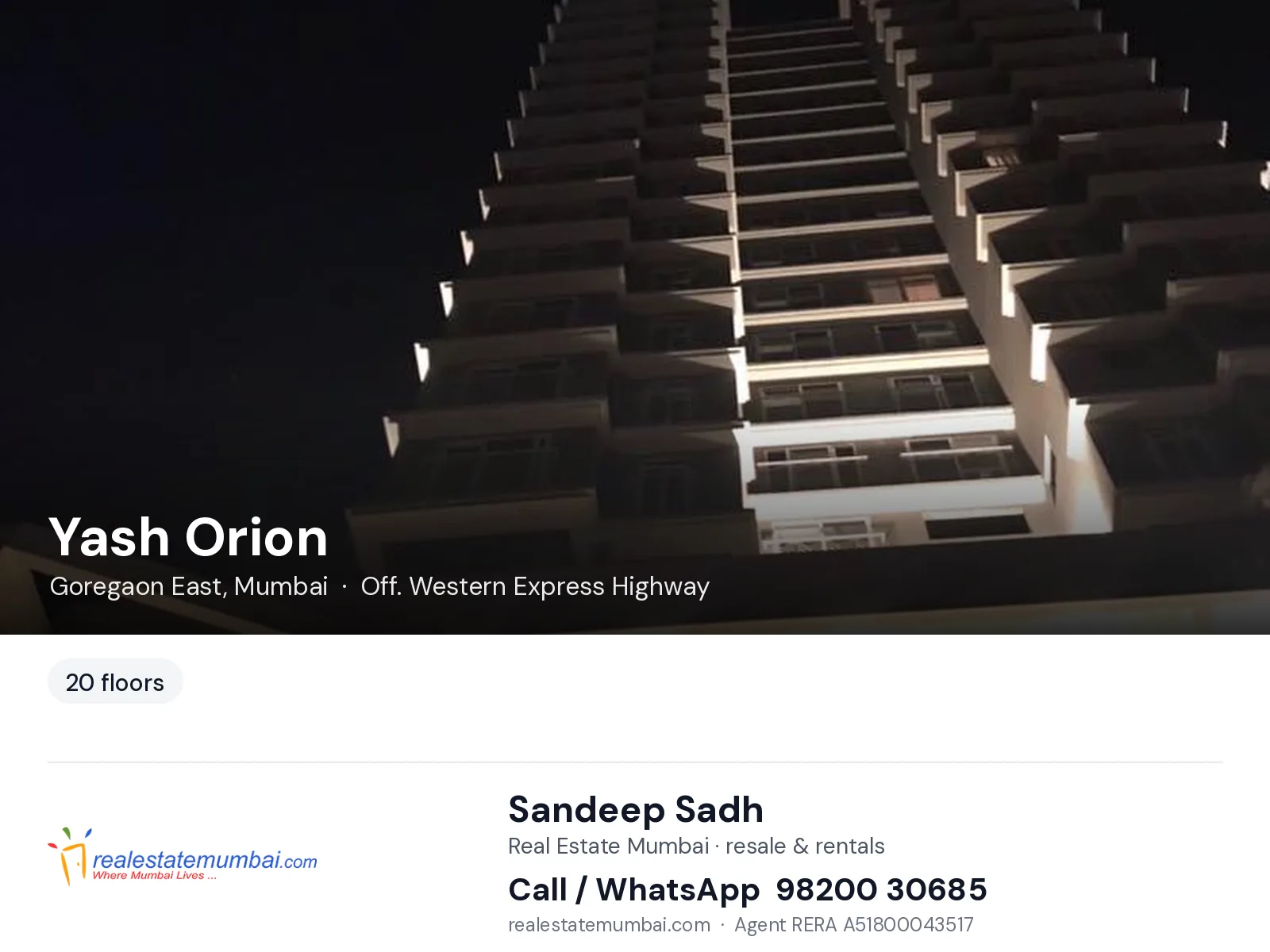 Yash Orion, Goregaon East, Mumbai — flats | Real Estate Mumbai, Sandeep Sadh 98200 30685