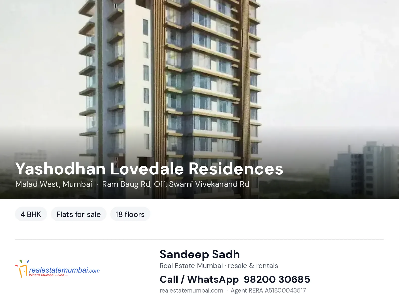 Yashodhan Lovedale Residences, Malad West, Mumbai — 4 BHK flats for sale | Real Estate Mumbai, Sandeep Sadh 98200 30685
