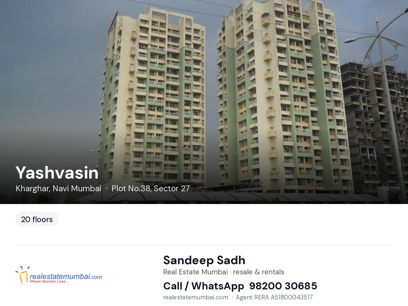 Yashvasin, Kharghar, Navi Mumbai — flats | Real Estate Mumbai, Sandeep Sadh 98200 30685