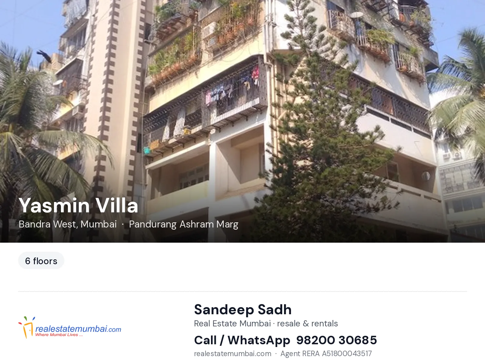 Yasmin Villa, Bandra West, Mumbai — flats | Real Estate Mumbai, Sandeep Sadh 98200 30685