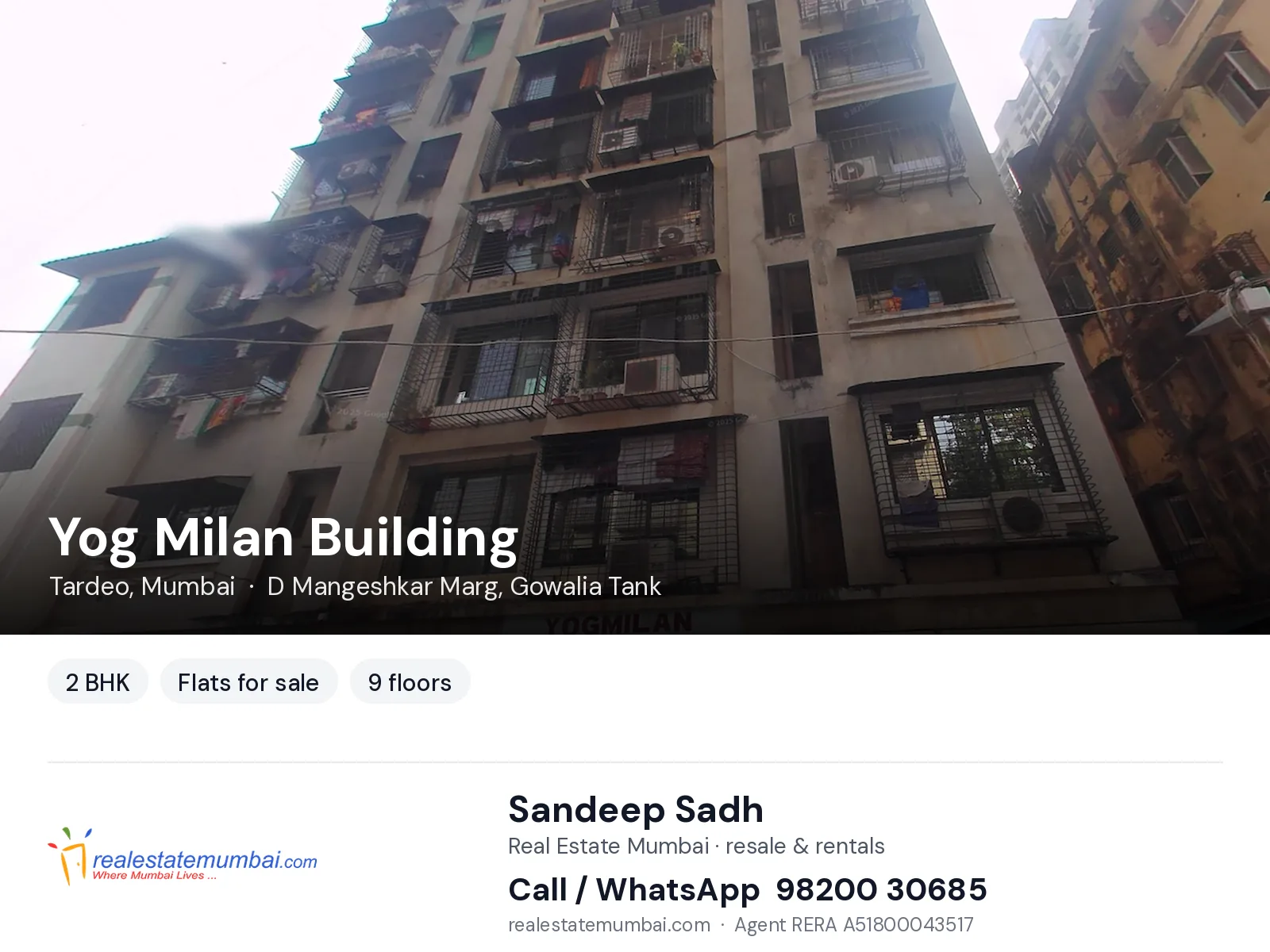 Yog Milan Building, Tardeo, Mumbai — 2 BHK flats for sale | Real Estate Mumbai, Sandeep Sadh 98200 30685