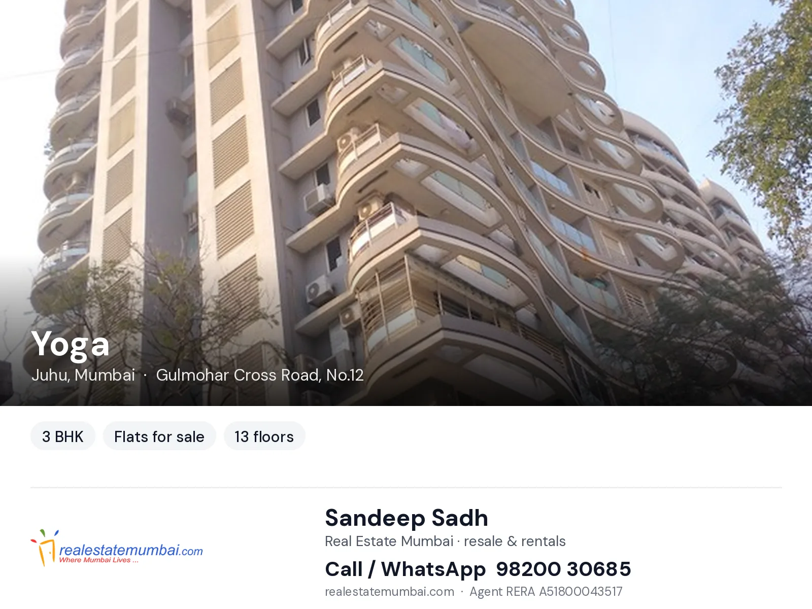 Yoga, Juhu, Mumbai — 3 BHK flats for sale | Real Estate Mumbai, Sandeep Sadh 98200 30685