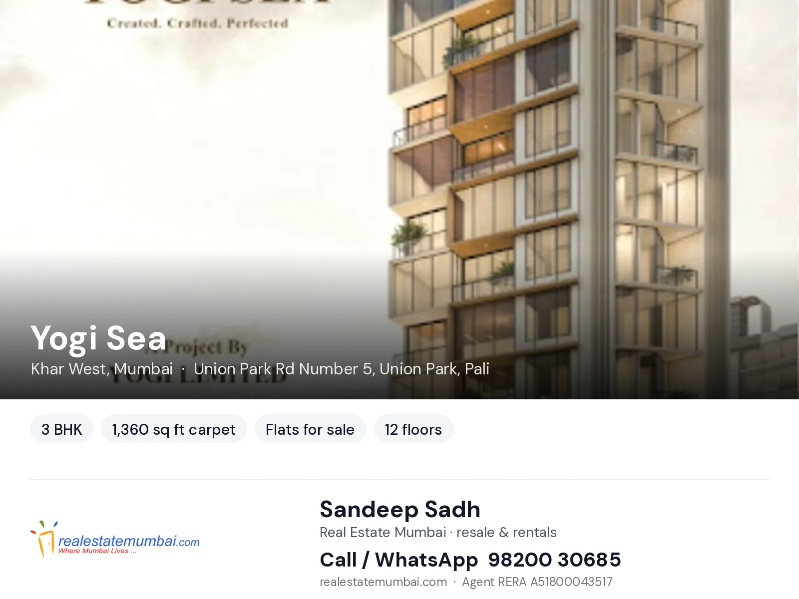 Yogi Sea, Khar West, Mumbai — 3 BHK flats for sale | Real Estate Mumbai, Sandeep Sadh 98200 30685