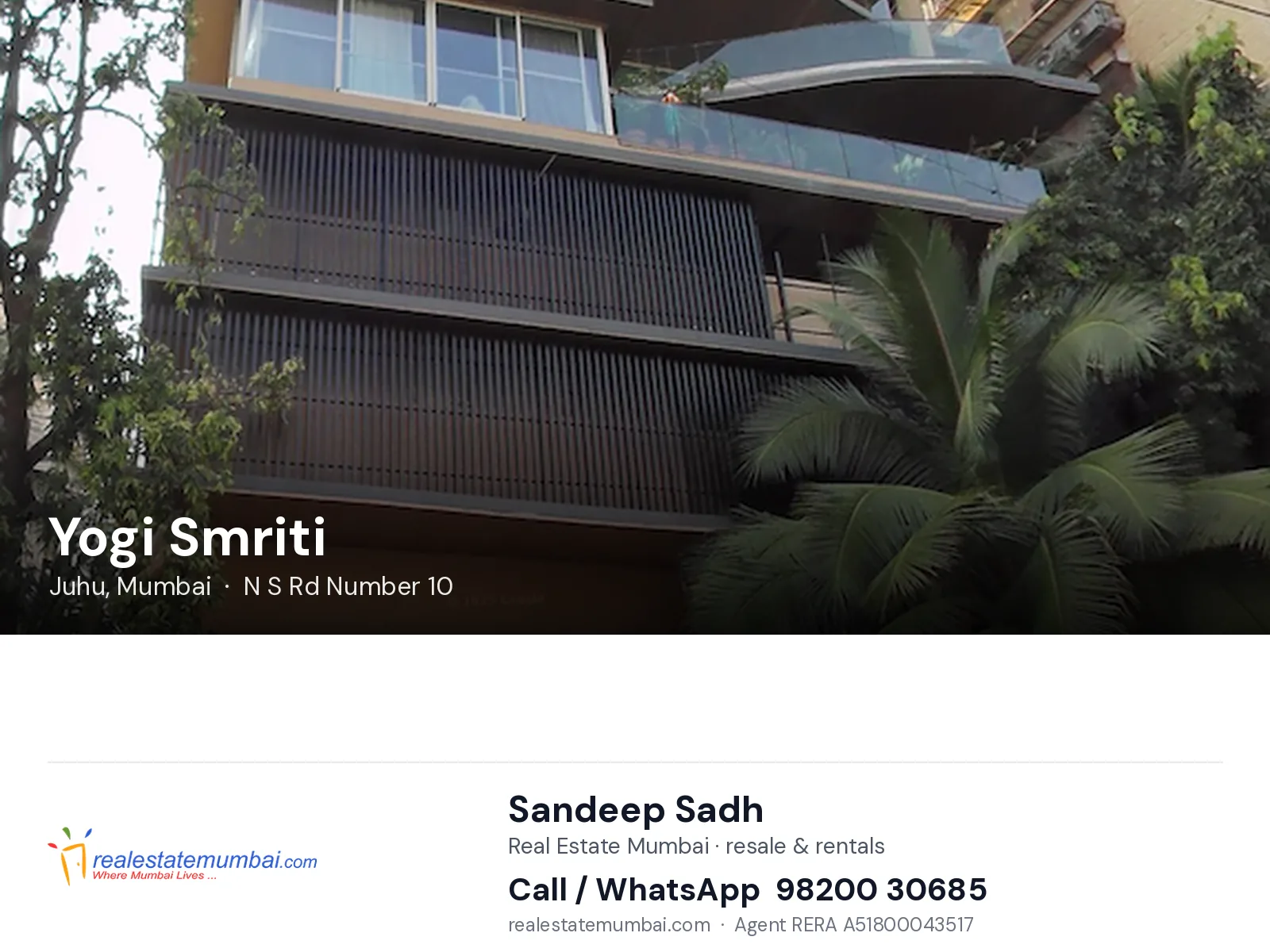 Yogi Smriti, Juhu, Mumbai — flats | Real Estate Mumbai, Sandeep Sadh 98200 30685