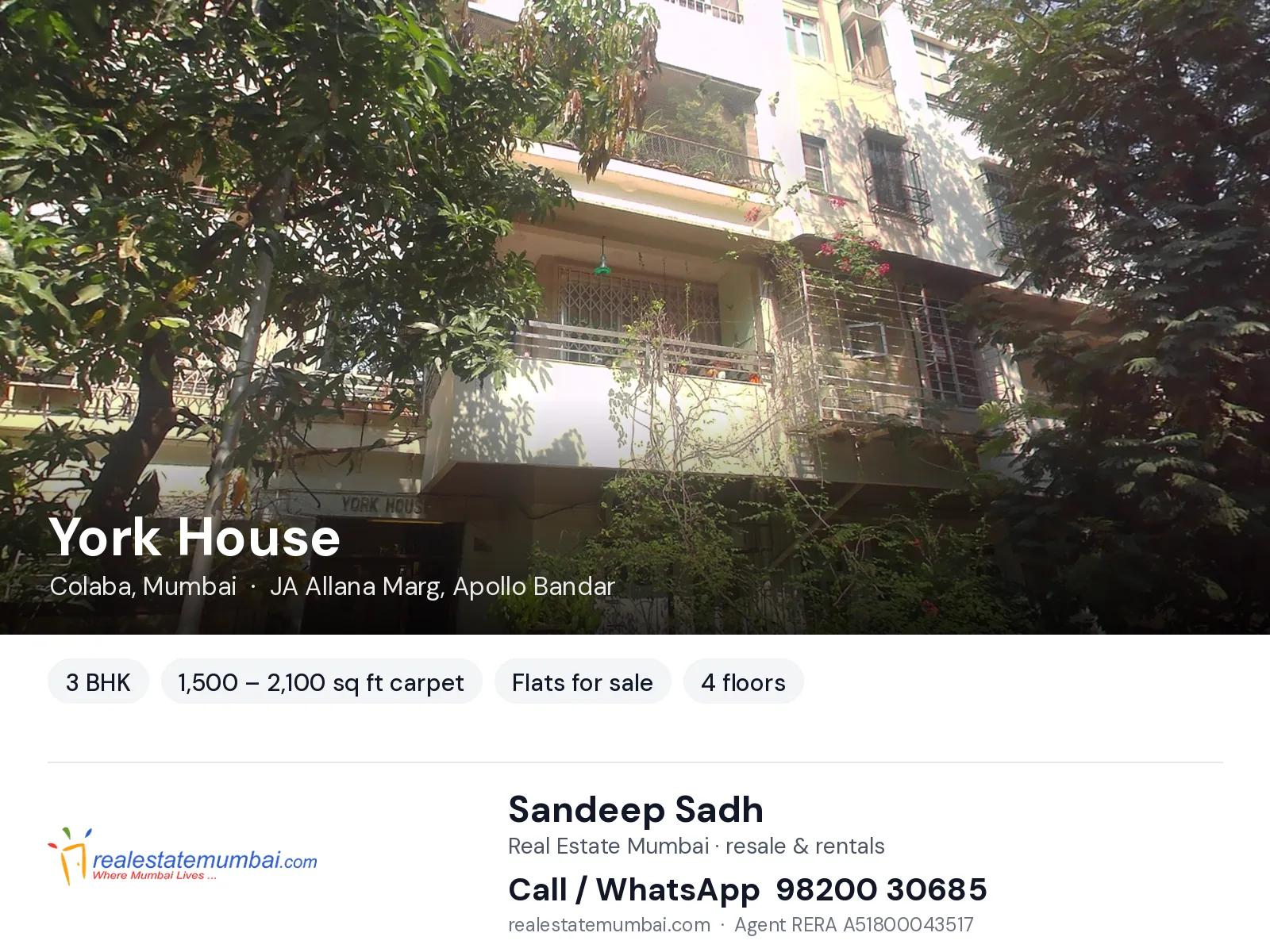 York House, Colaba, Mumbai — 3 BHK flats for sale | Real Estate Mumbai, Sandeep Sadh 98200 30685