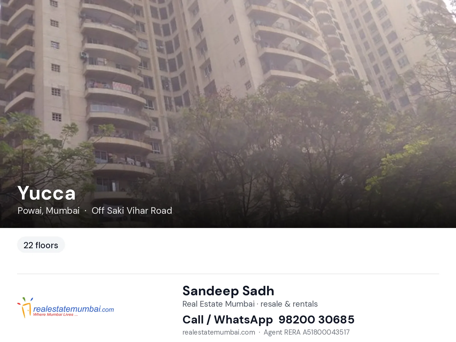 Yucca, Powai, Mumbai — flats | Real Estate Mumbai, Sandeep Sadh 98200 30685