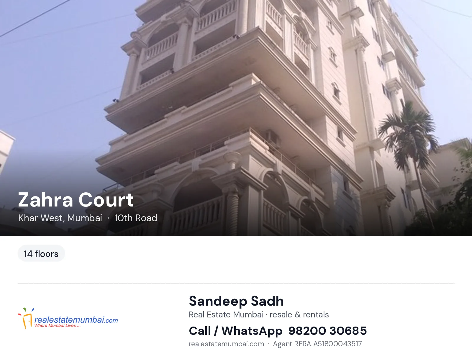 Zahra Court, Khar West, Mumbai — flats | Real Estate Mumbai, Sandeep Sadh 98200 30685