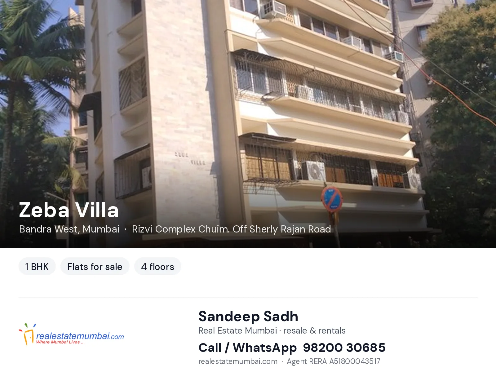 Zeba Villa, Bandra West, Mumbai — 1 BHK flats for sale | Real Estate Mumbai, Sandeep Sadh 98200 30685
