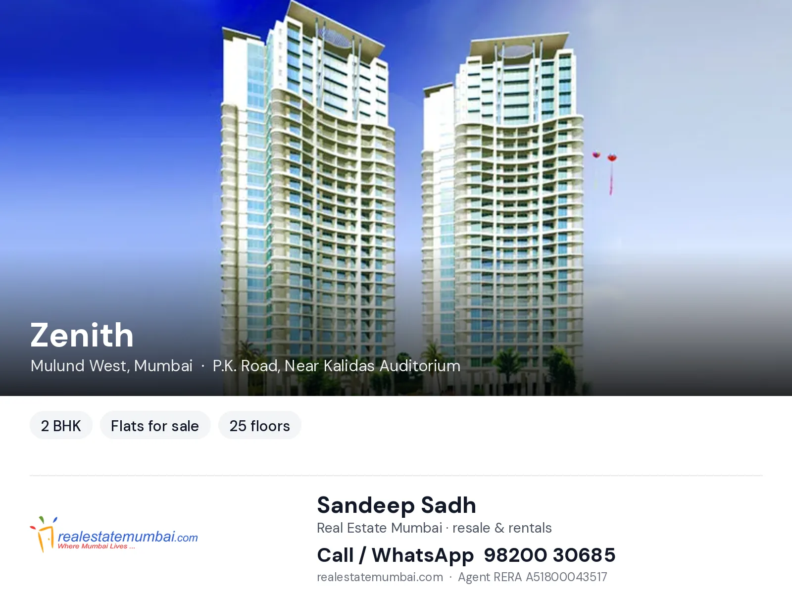 Zenith, Mulund West, Mumbai — 2 BHK flats for sale | Real Estate Mumbai, Sandeep Sadh 98200 30685