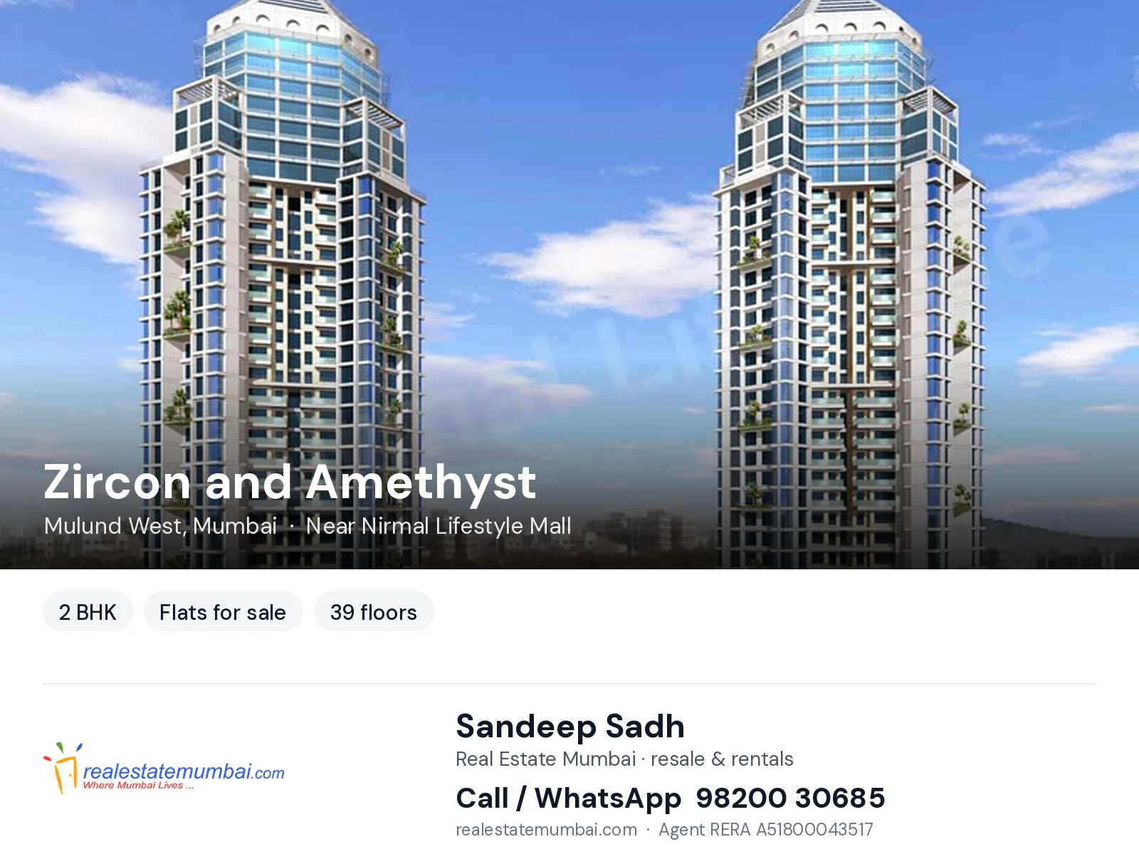Zircon and Amethyst, Mulund West, Mumbai — 2 BHK flats for sale | Real Estate Mumbai, Sandeep Sadh 98200 30685
